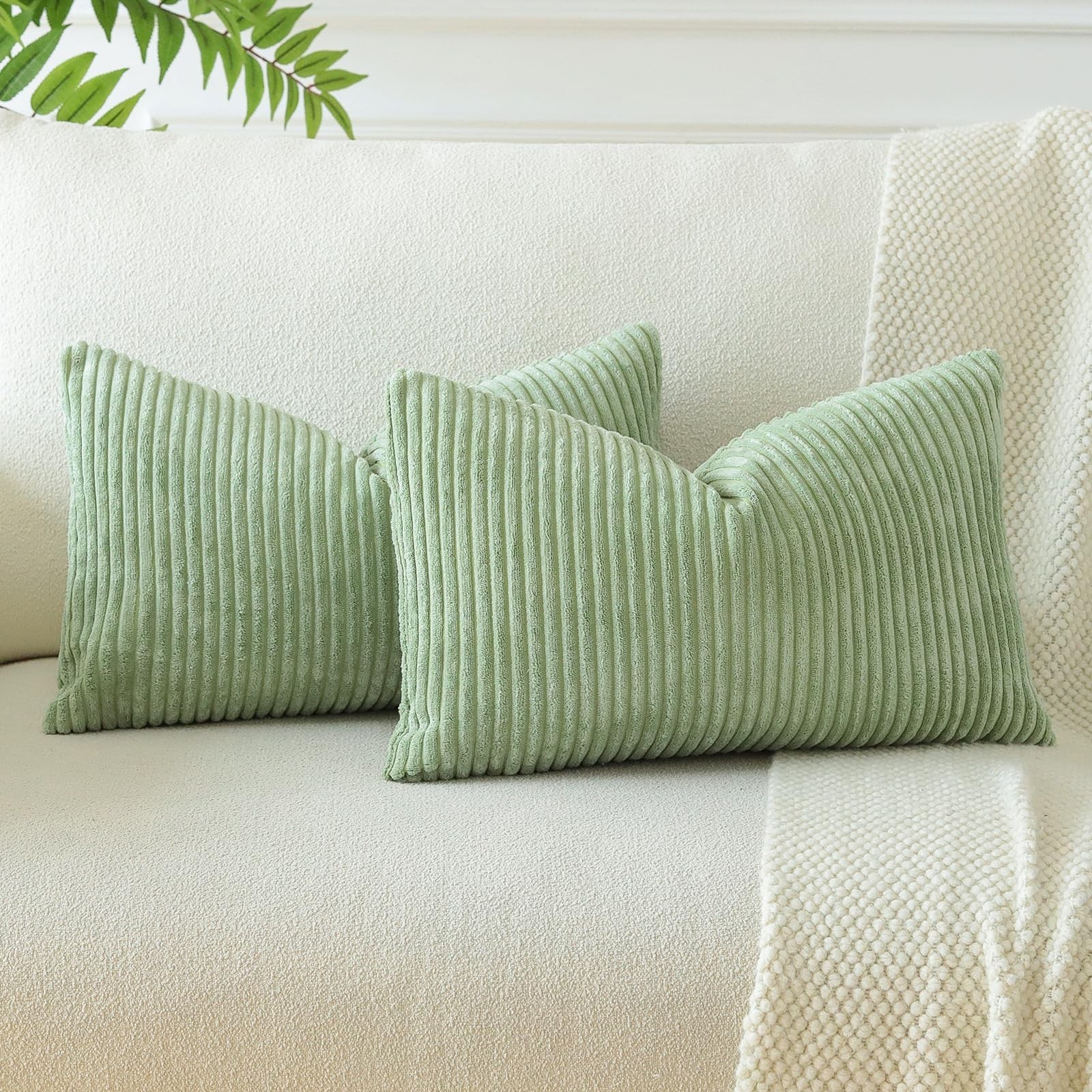 OTOSTAR Boho Decorative Throw Pillow Covers 16 x 24 Inch Soft Corduroy Solid ...