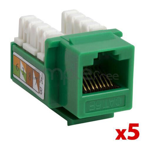 5 pack Cat5e Keystone Jack Green Network Ethernet 110 Punchdown 8P8C Internet