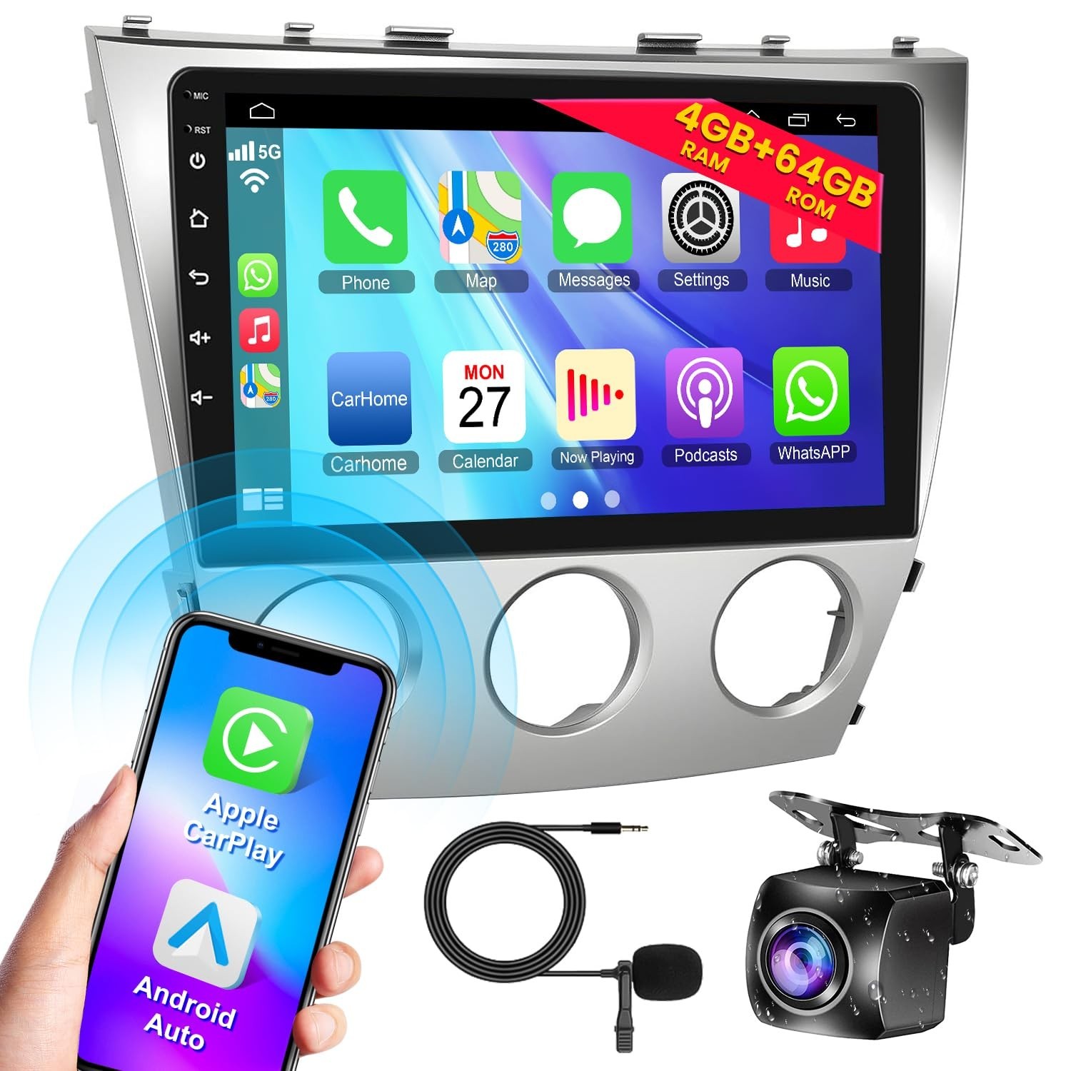 4GB RAM+64GB ROM Car Radio for Toyota Camry (2006-2011 with Manual A/C),10 In...