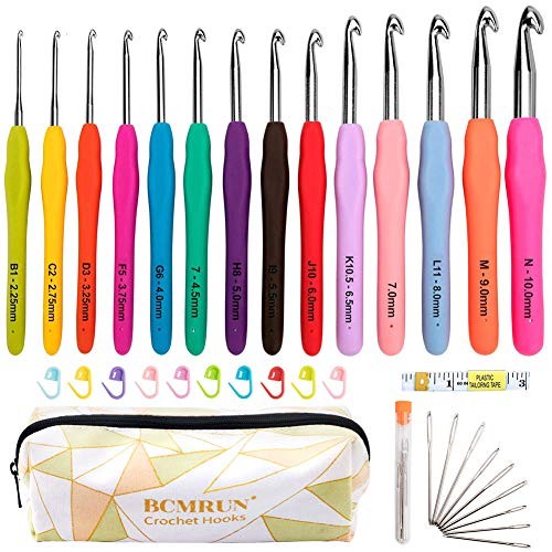 14pcs Crochet Hooks Set Ergonomic Soft Grip 2mm To 10mm Bamboo Yarn Craft