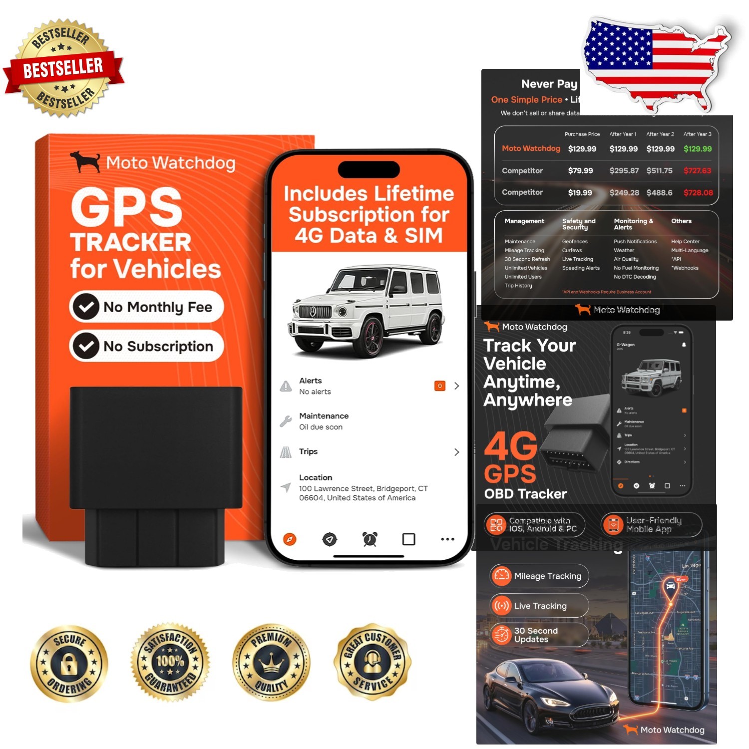 Real-Time GPS Tracker OBD No Monthly Fee Fleet Vehicle Tracking History