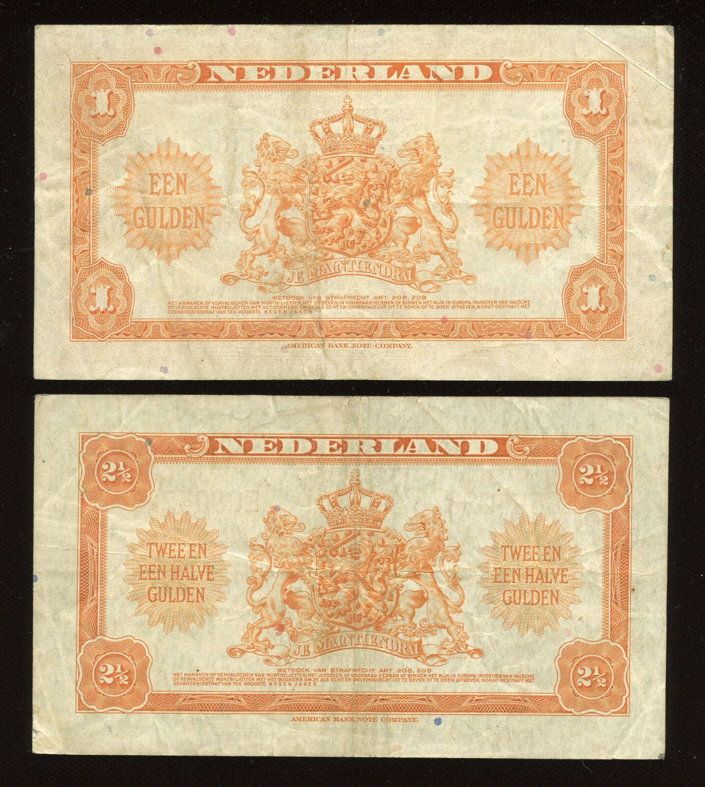 Netherlands 1 & 2 1/2 Gulden 1943, P-65 & 111 A3