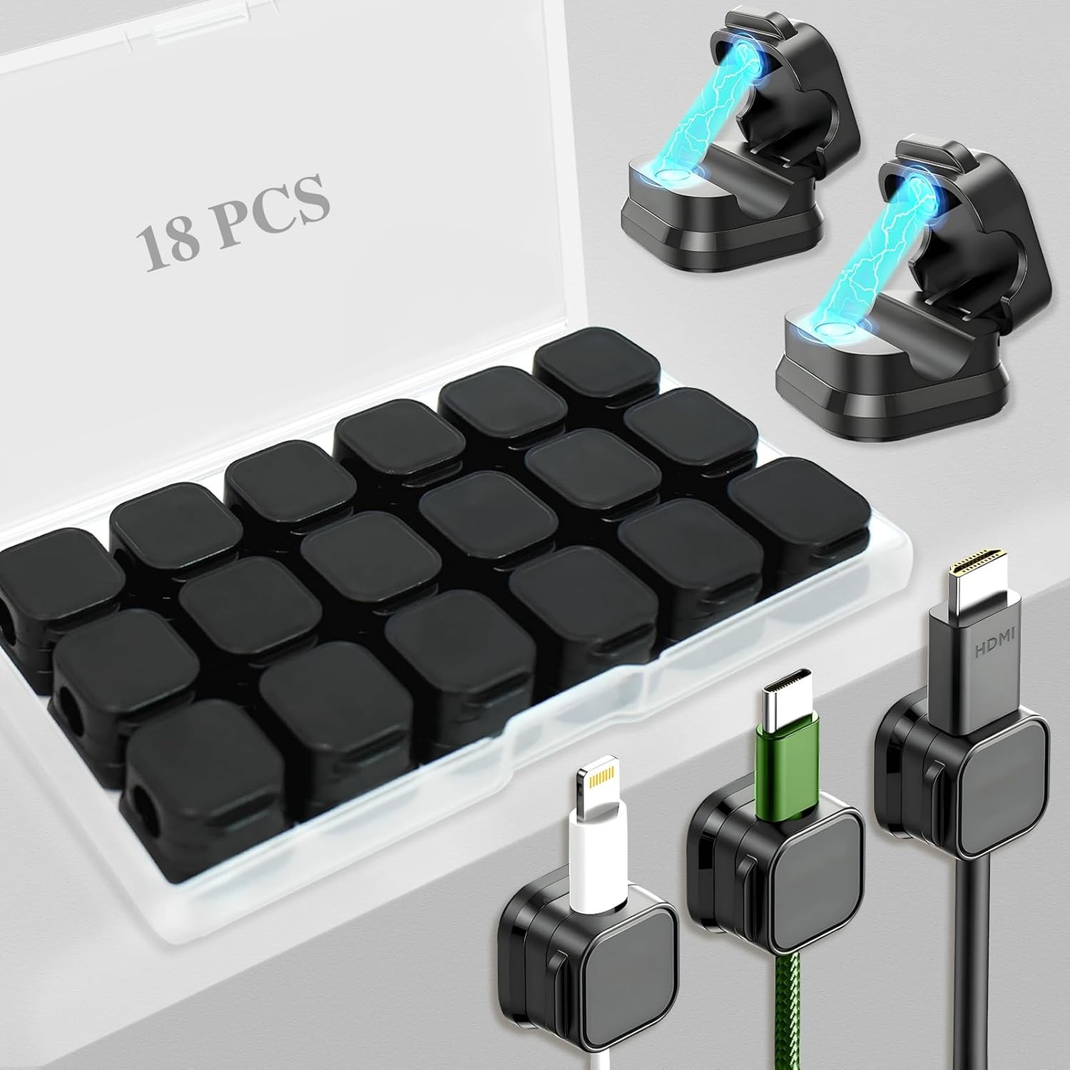 18 Pack Cord Organizer Holder,Magnetic Cable Clips Management,Easy Black