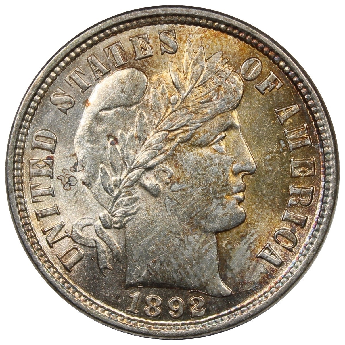 1892 Barber Dime BU+ Uncirculated 10C Damaged Coin A3147