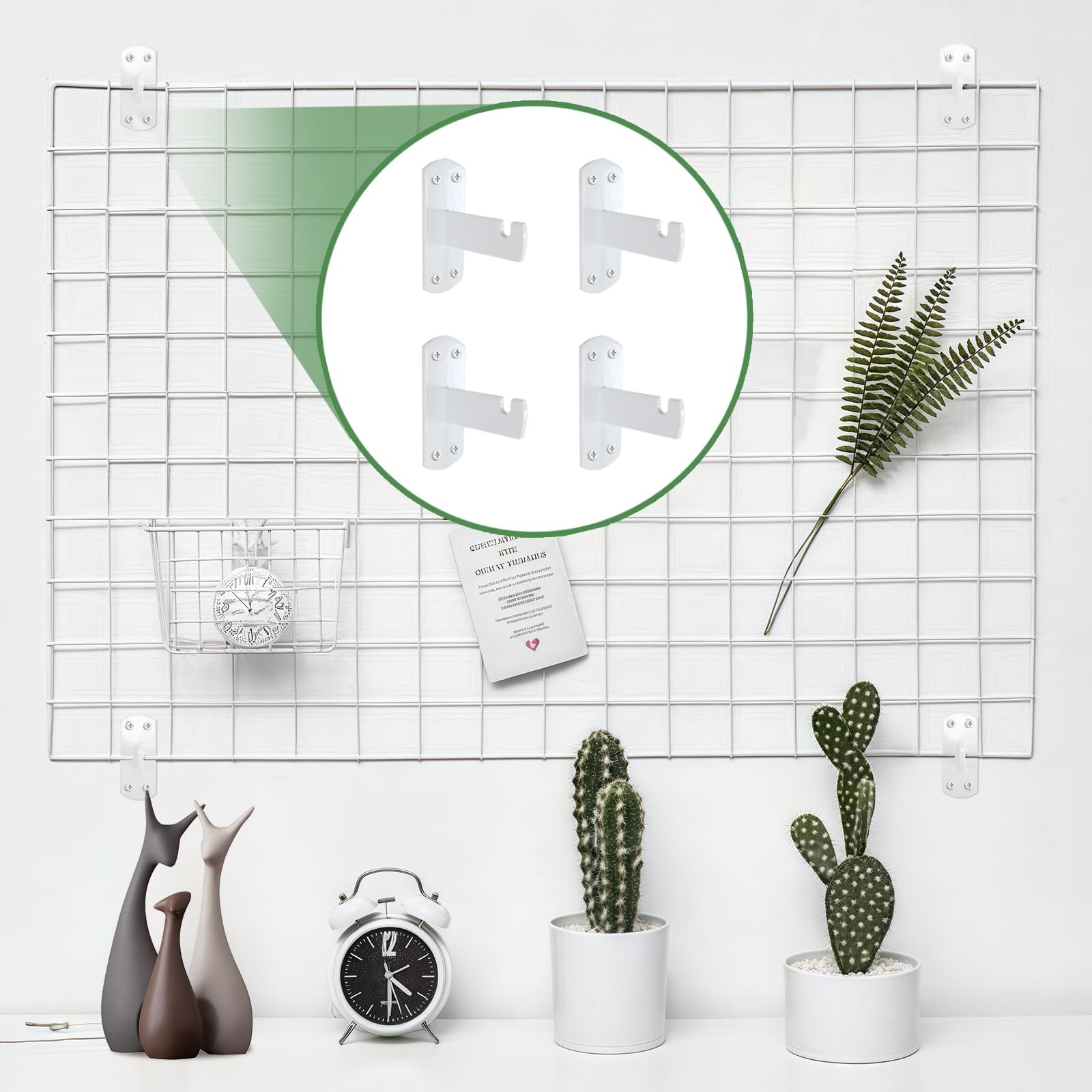 4 PCS Gridwall Mount Brackets Grid Slatgrid Panels White Shelf Hook