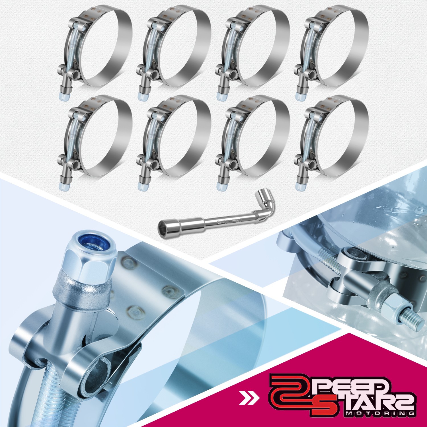 8Pcs 66-76mm Steel T-Bolt Clamps 2.5" ID Sillcone Hose Turbo Intake Intercooler