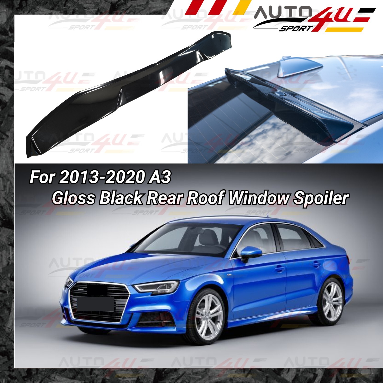 Fits 2015-2020 Audi A3 ABS Gloss Black Rear Roof Window Visor Spoiler Wing
