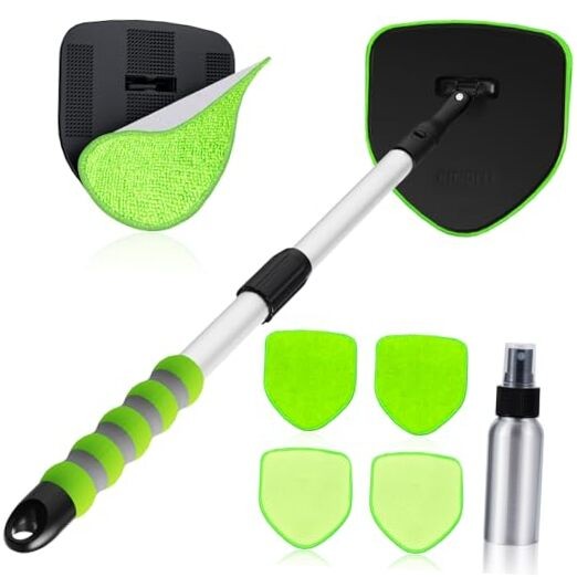 XINDELL Windshield Cleaner Tool, Car Window Cleaning Kit with 4 Reusable Green