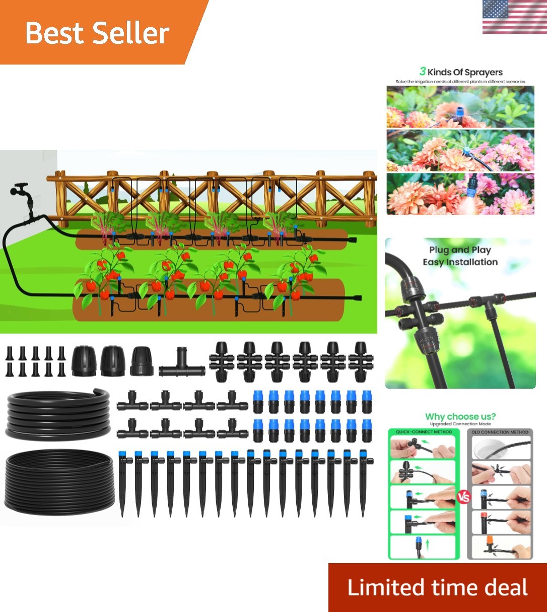 247 Ft Drip Irrigation System - Effortless Garden Watering with Quick Connectors