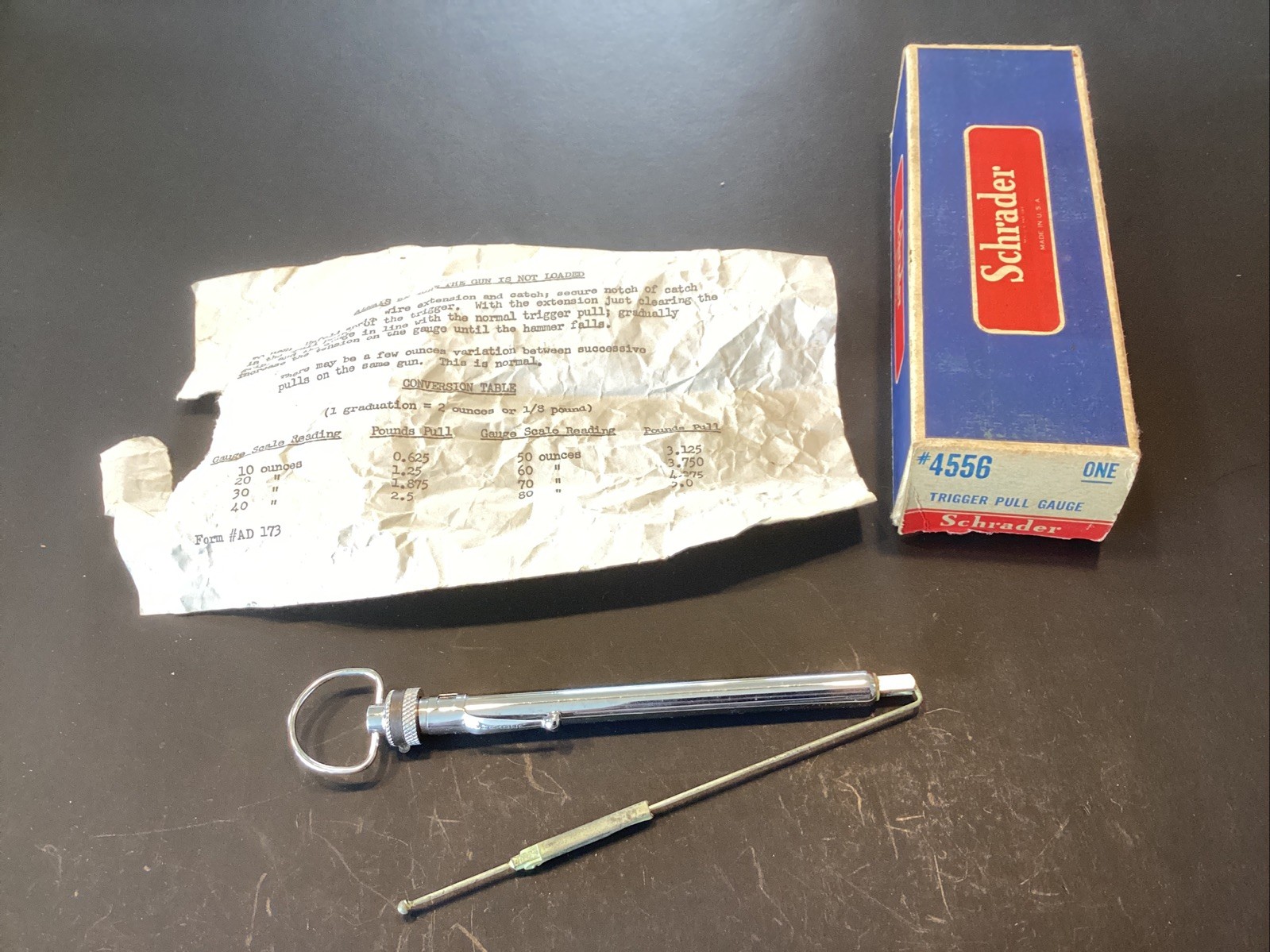 Schrader Trigger Pull Scale Gauge Ounces 4556 W/ Box & Instructions Free Ship