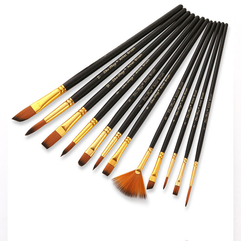 Diverse Shape Paint Brush Set 12Pcs for Canvas Painting Gouache, Canvas Painting
