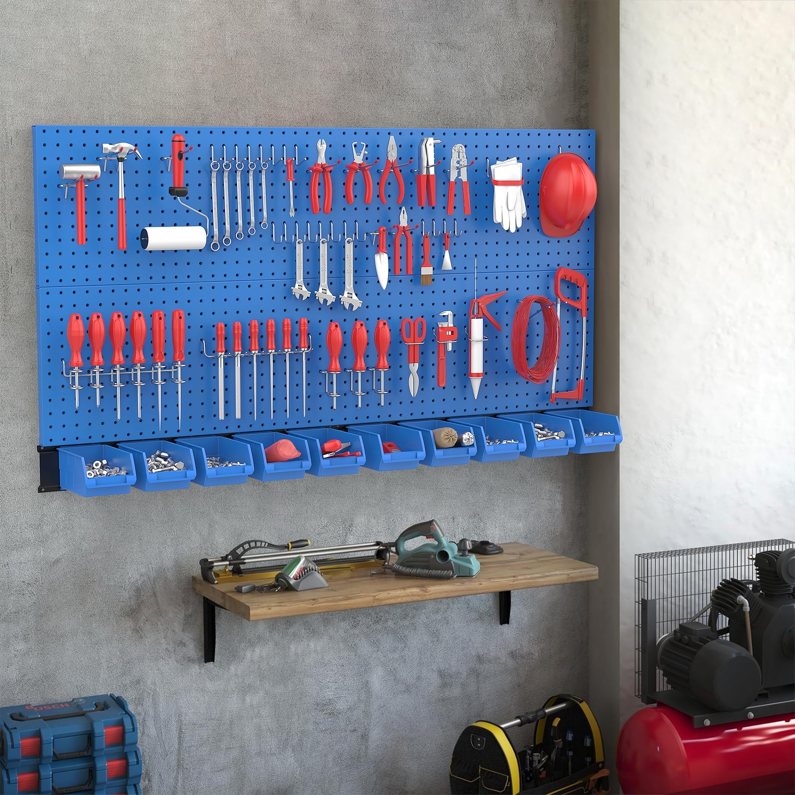 Pegboard Wall Organizer Blue Metal Peg Board Panels Garage Storage System With H