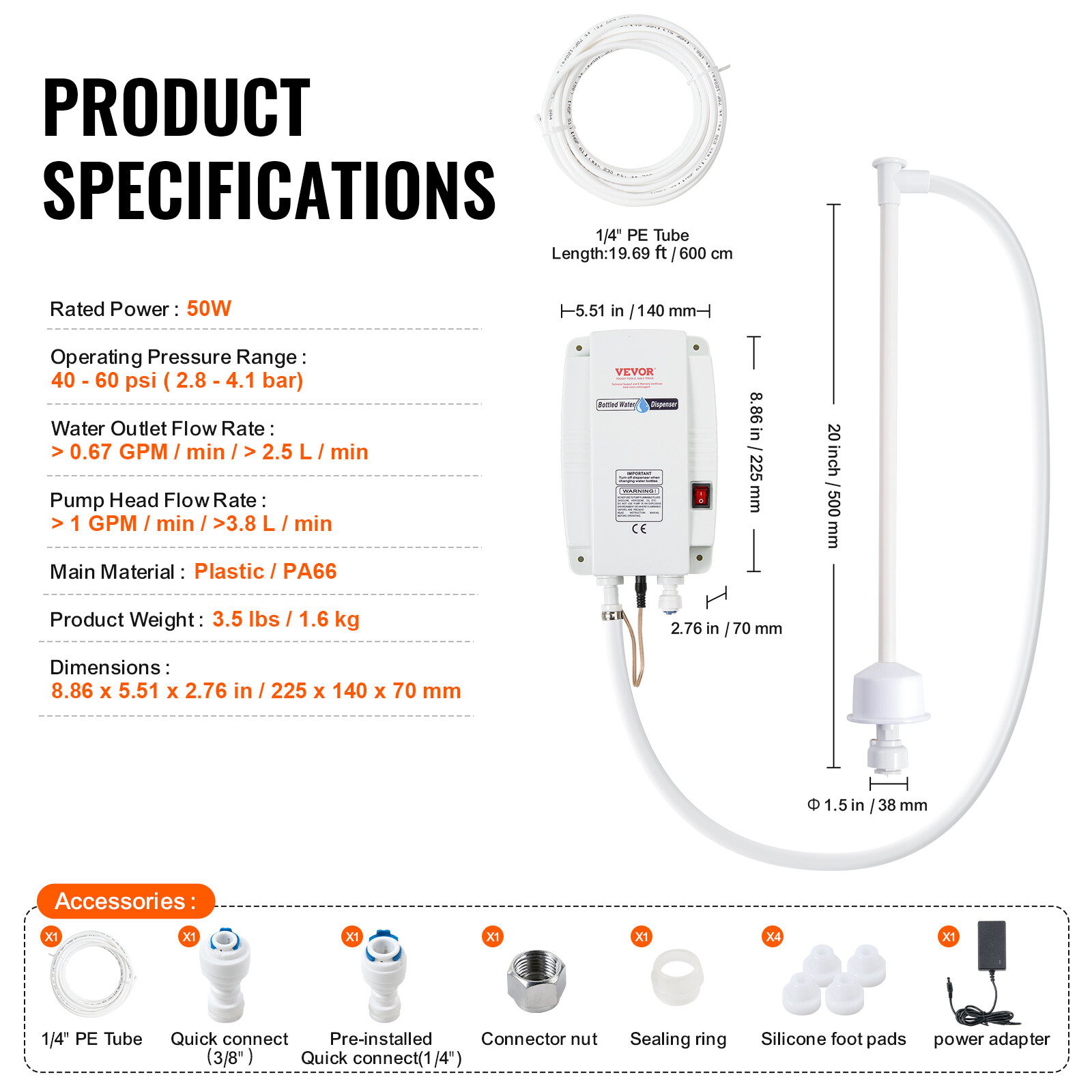 VEVOR AC Bottled Water Dispensing Pump System Replace Bunn Flojet 40PSI