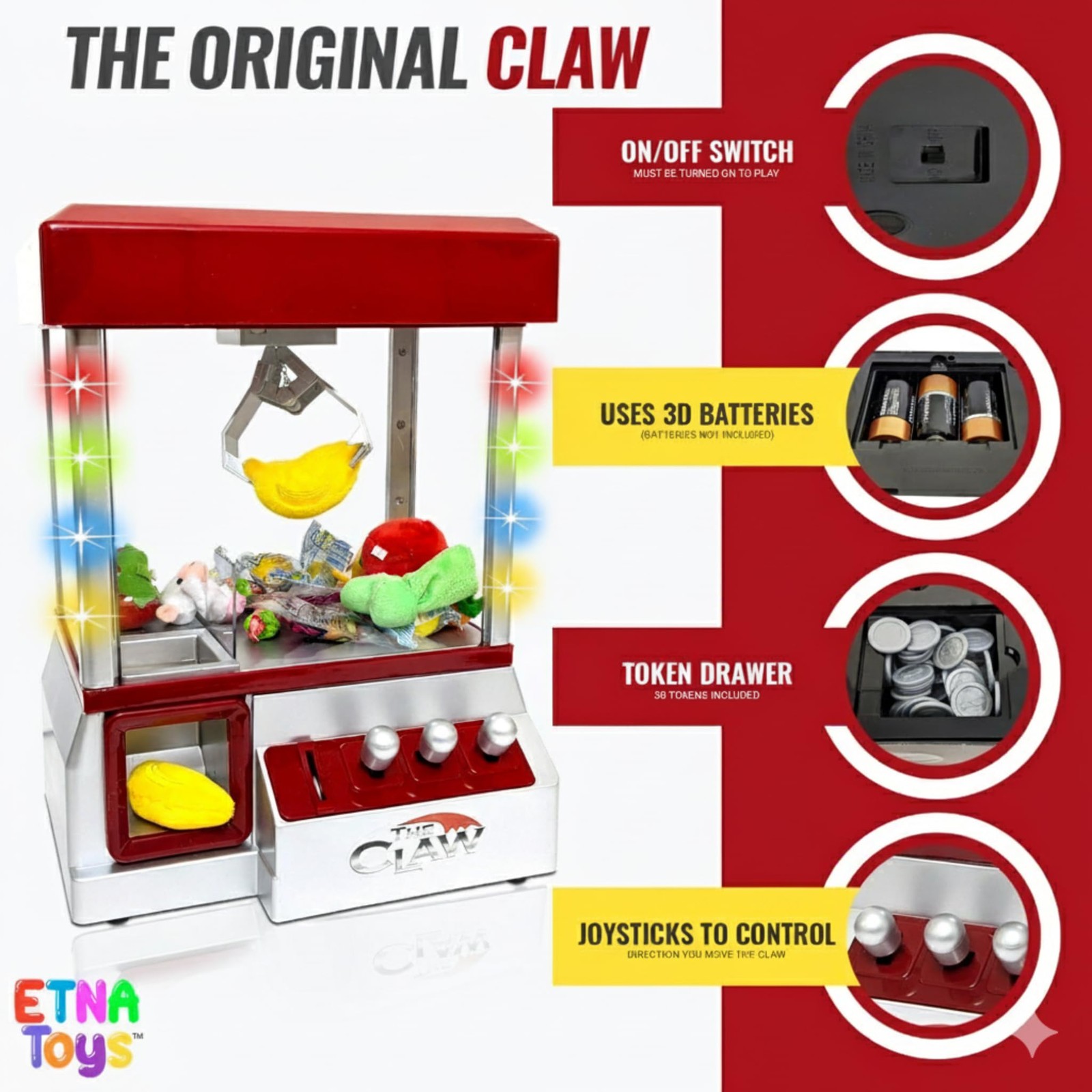 Etna Electronic Arcade Claw Machine - Toy Grabber with Small, Red
