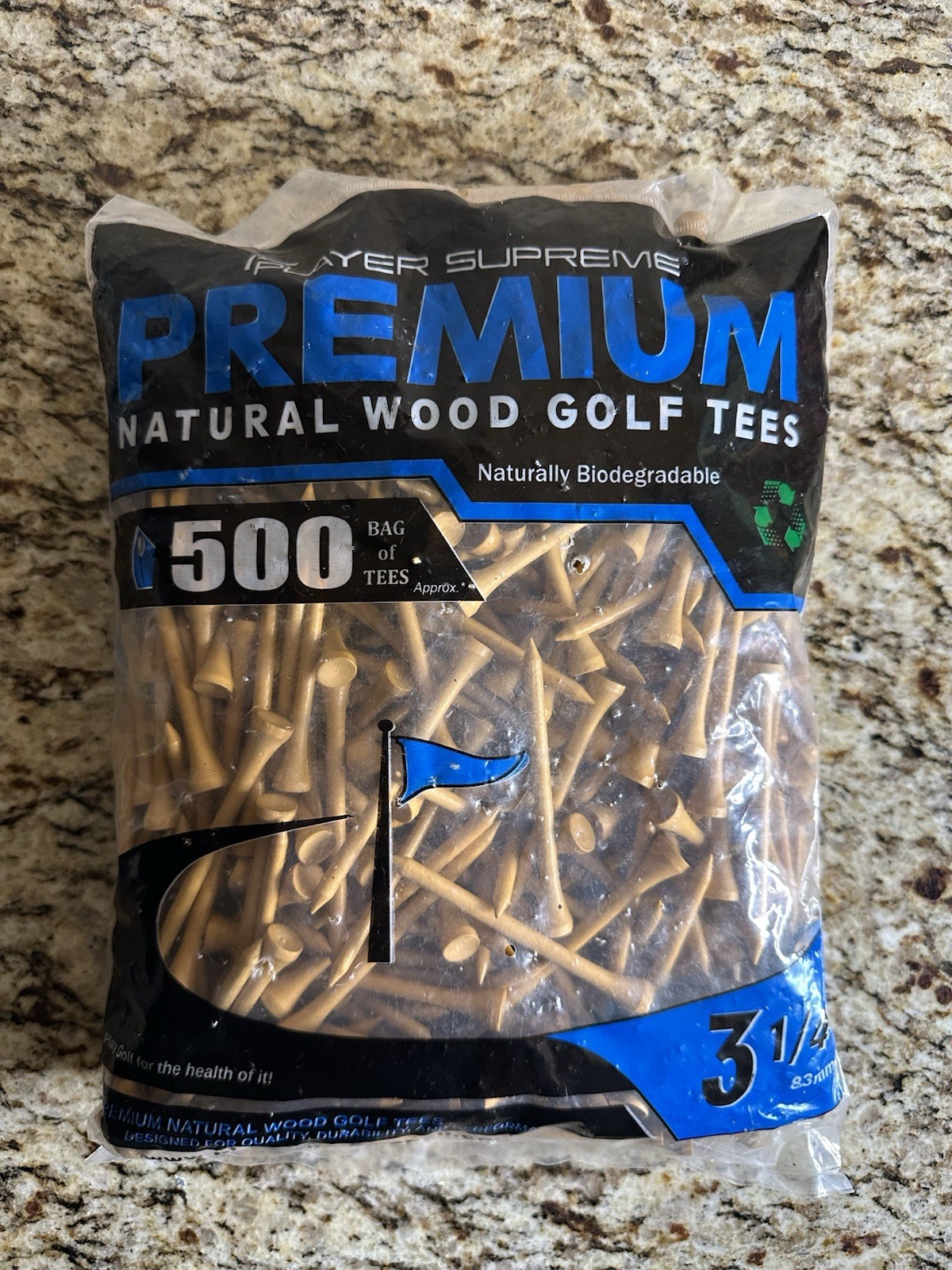 Player Supreme Premium Natural Wood Golf Tees 500 3”1/4”
