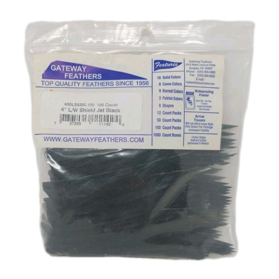 100 Pack Gateway Feathers 4" Left Wing: Shield Jet Black 400LSSBK-100