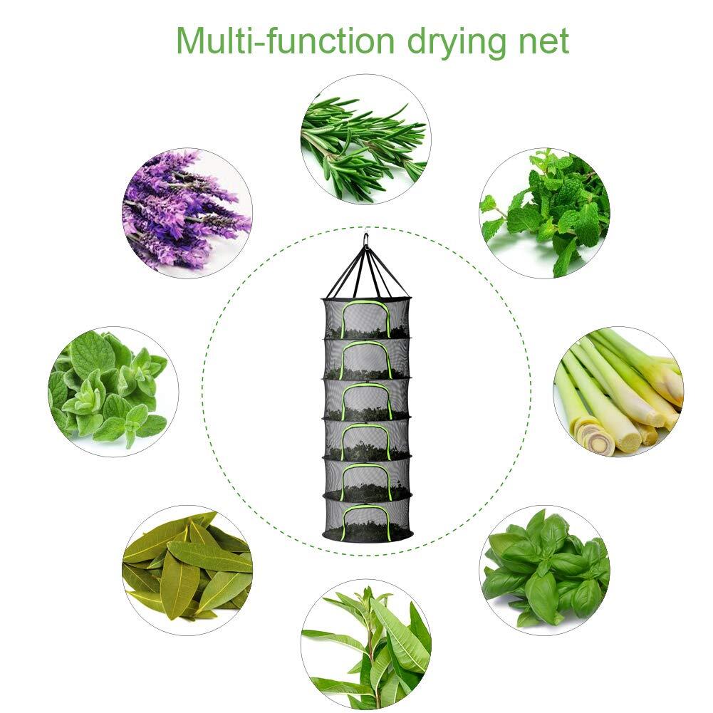 6 Tier Black Mesh Zippered Herb Drying Rack Hanging Dryer Dry Net With Pruning S
