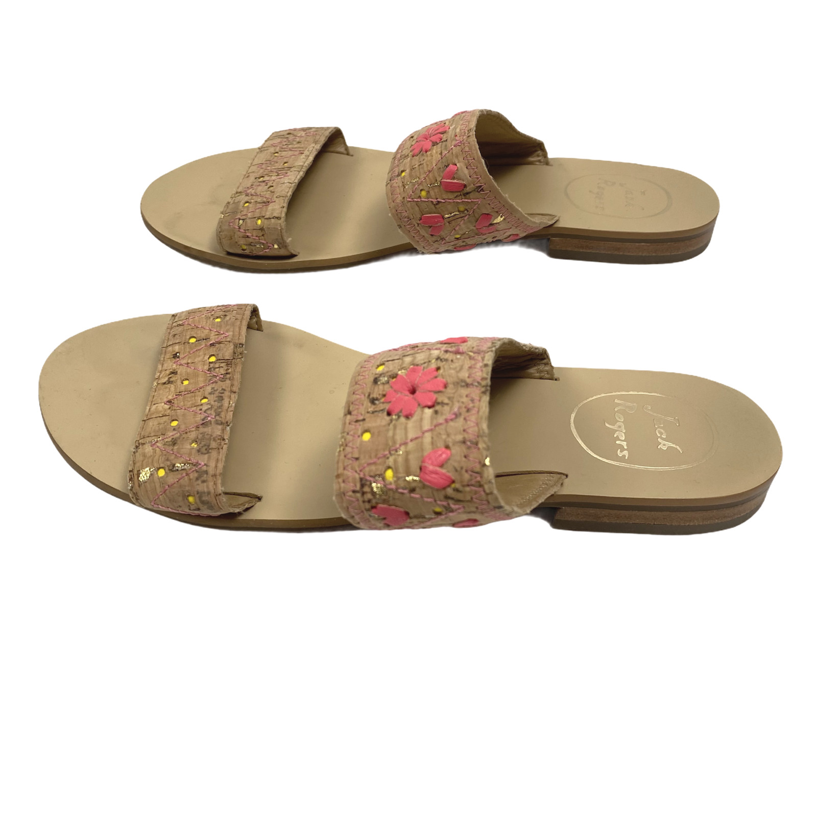 Jack Rogers Adair Slides Sandals Cork Floral Heart Women's Size 7.5