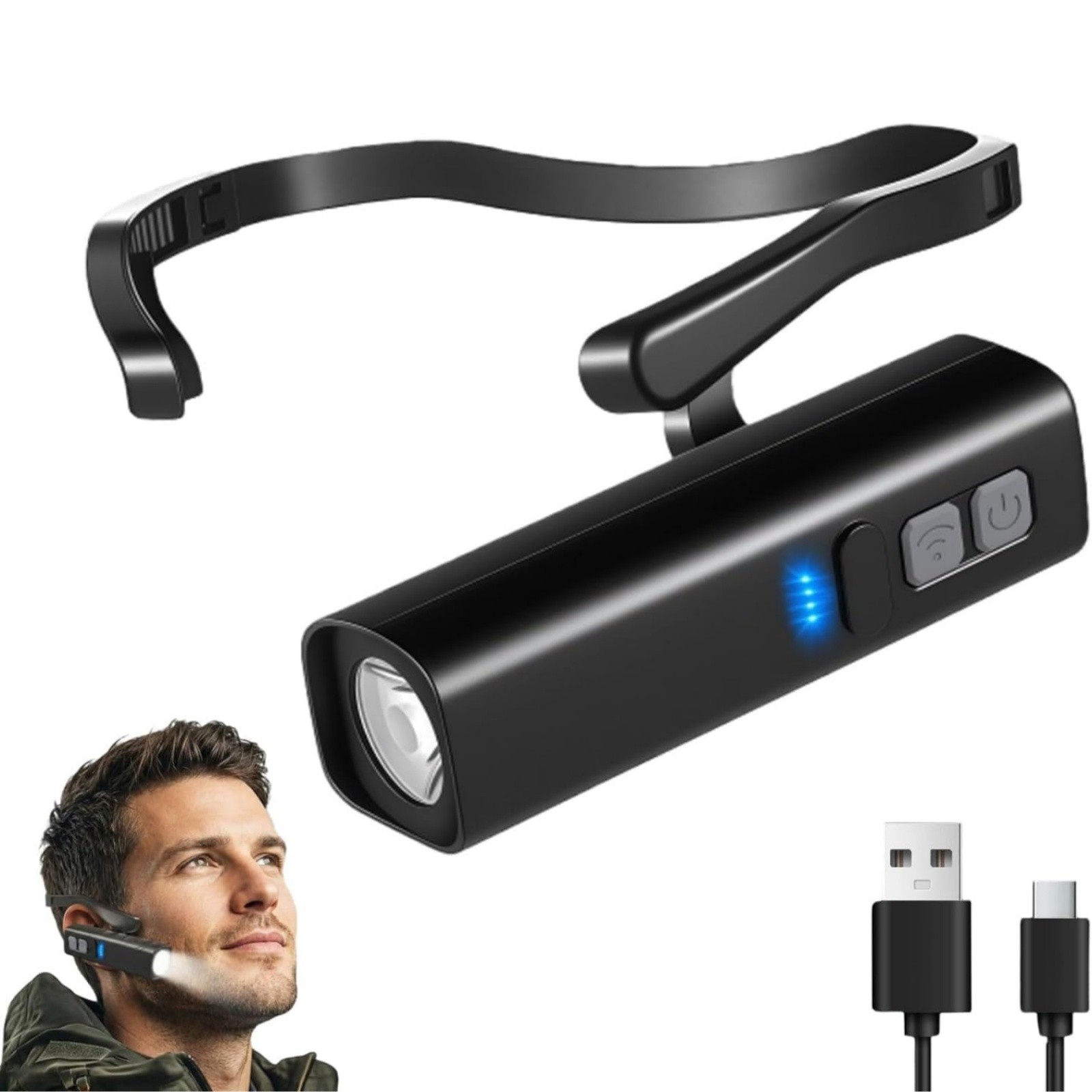 LED Ear Hook Light Motion Sensor 1000mAh Battery for Night Hiking Trail Running