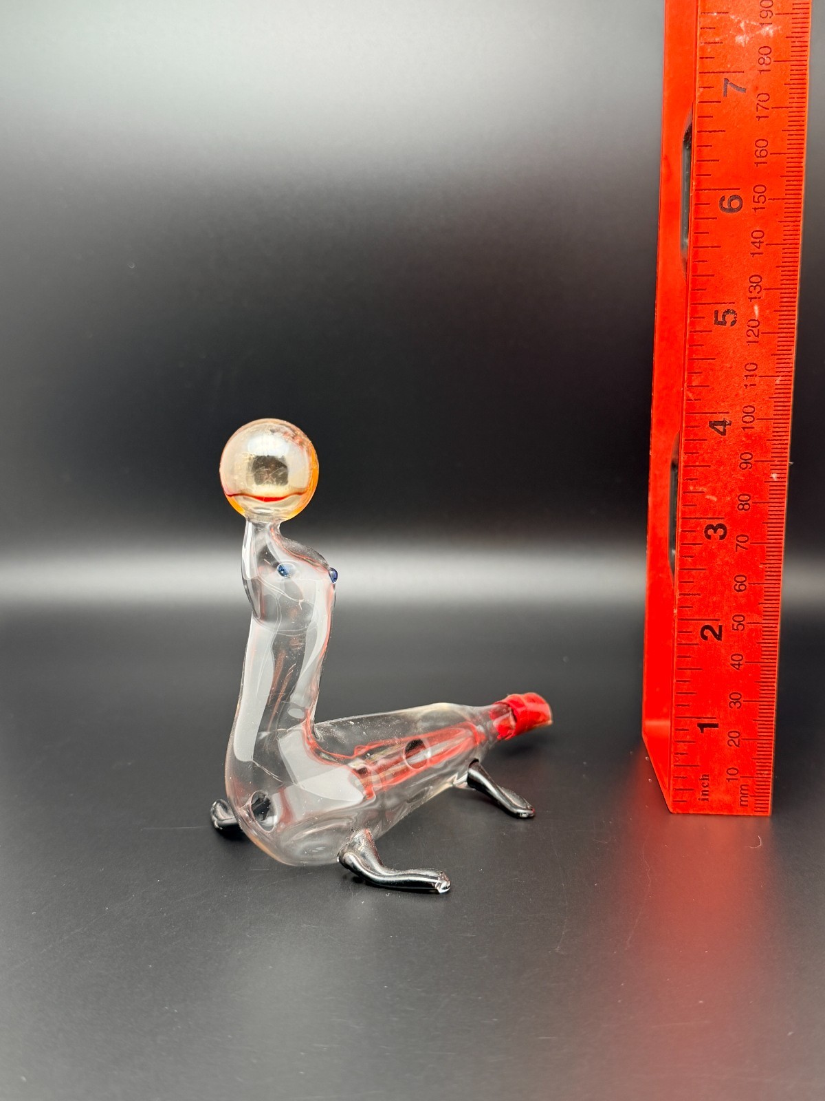 Rare Vintage 1940's Italian Blown Glass Liquor Bottle Seal w/ Ball Figure Empty