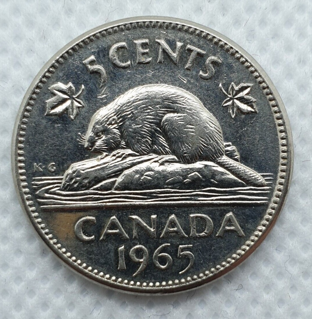 1965 Canada 5 Cents Nickel Coin - KM# 60.1 - VF - # 24620