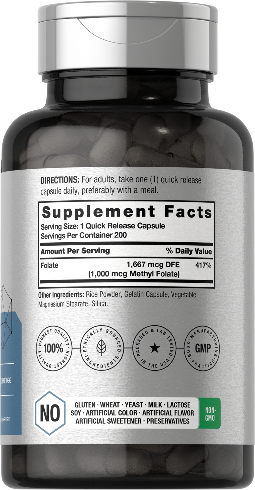 Methyl Folate 1000 mcg | 200 Capsules | 5-MTHF | Methylfolate | by Horbaach