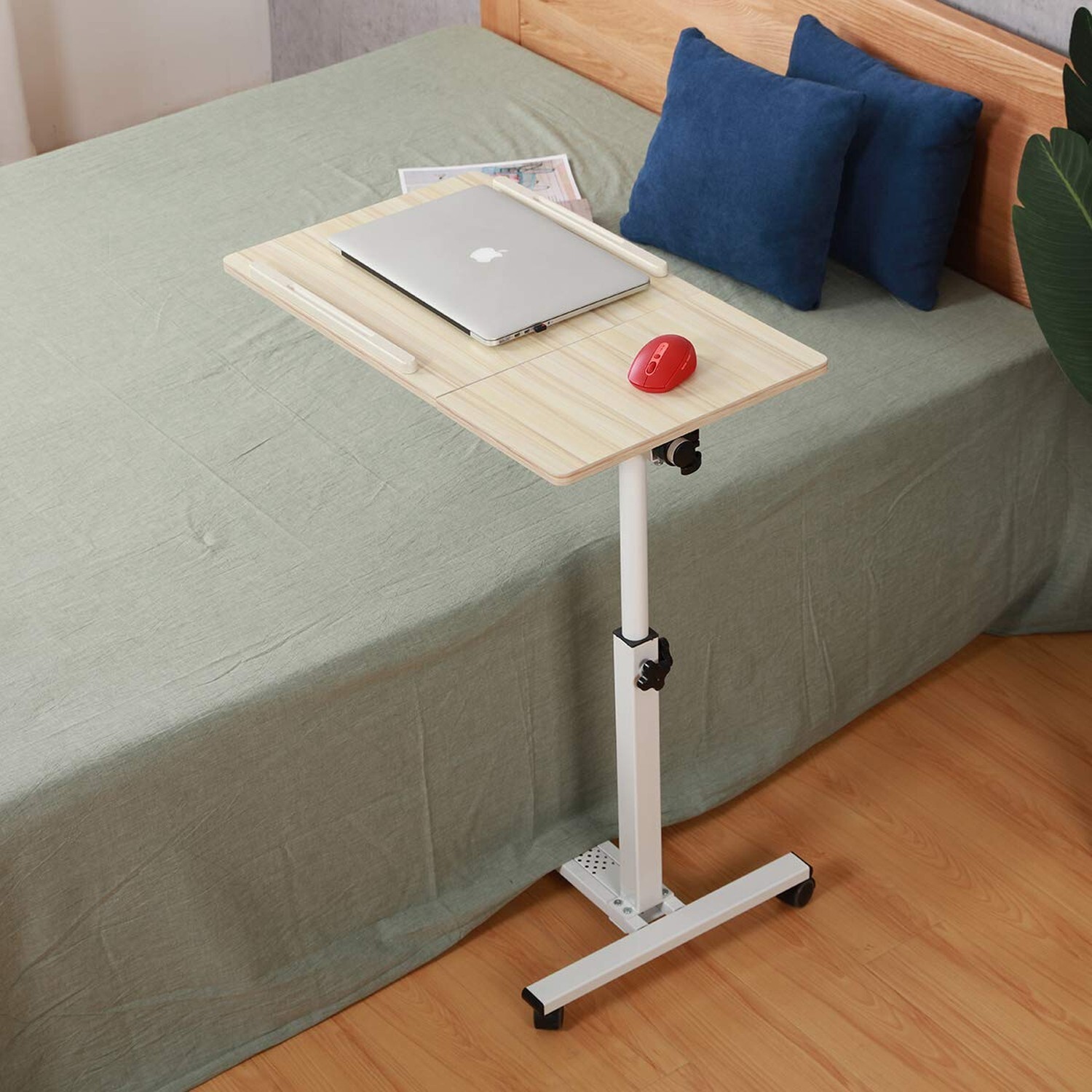 Tilting Overbed Table with Wheels Rolling Laptop Table Overbed Desk Rolling L...