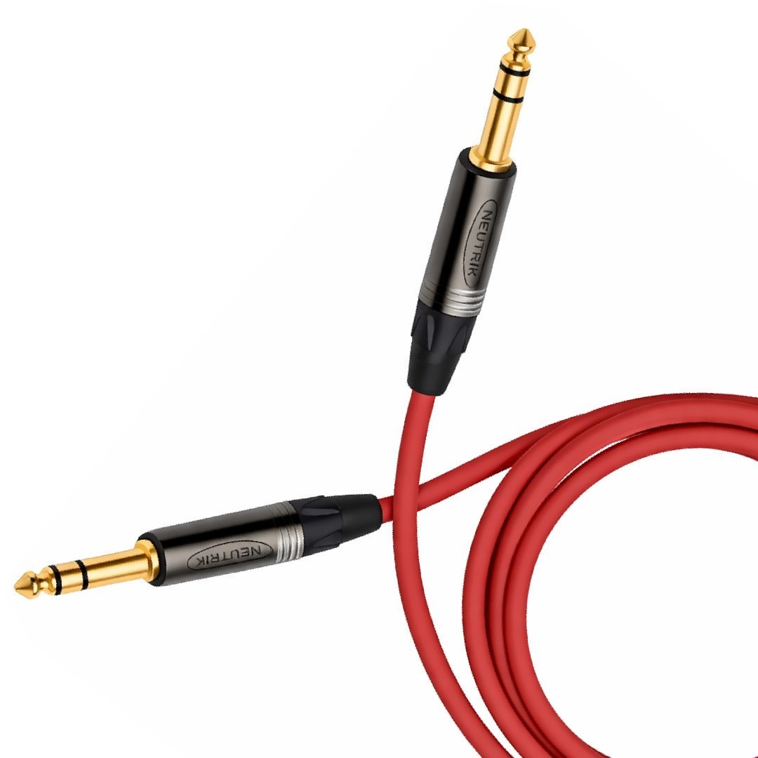 2.5 FT MOGAMI RED TRS CABLE NEUTRIK  1/4" CONNECTORS 2549 NP3X-B PATCH