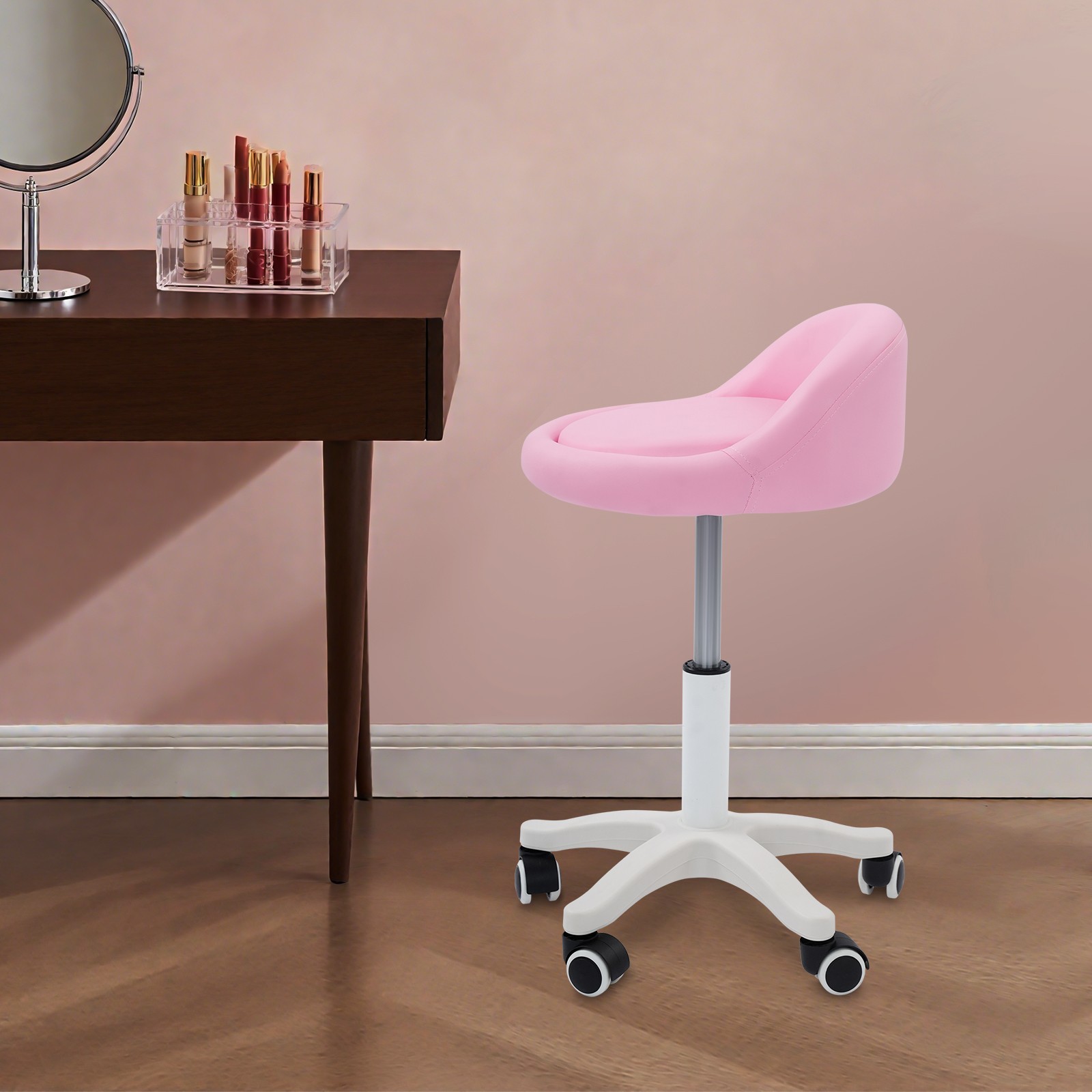 Salon Stool Pink Adjustable Height 14.57-19.69 Inch PU Leather Beauty Spa Chair