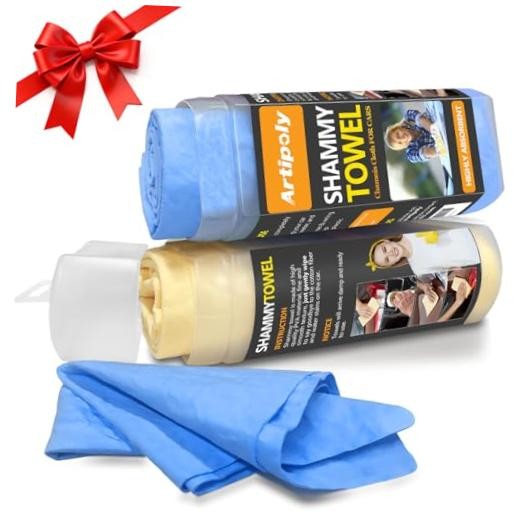 Premium Shammy Towel for Car Drying 2pk (26”x17”) 2pk 26"x17" Blue&yellow
