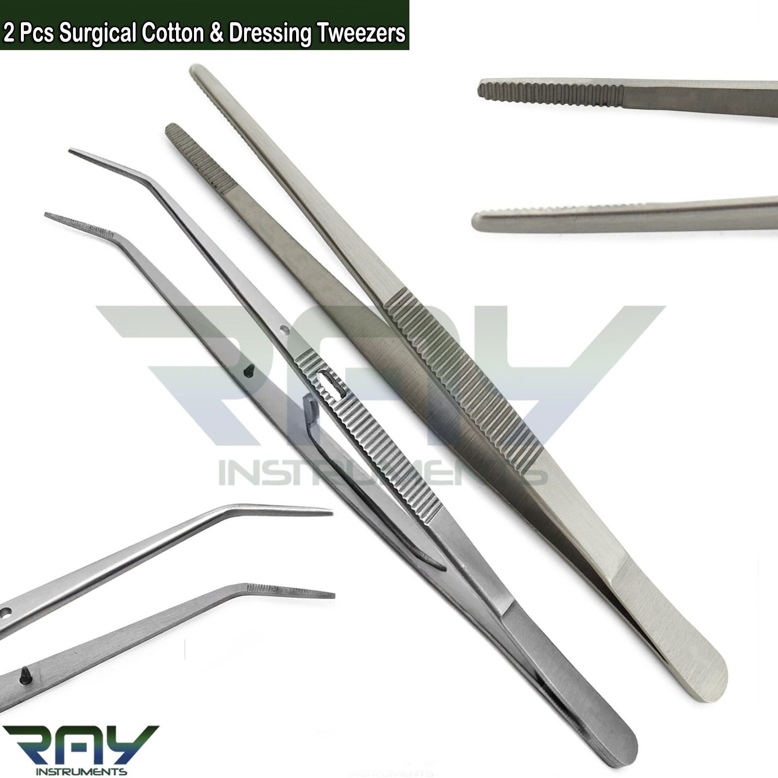 2 Pcs Dental Surgical Cotton & Dressing Tweezers Medical Nursing Tissue Forceps