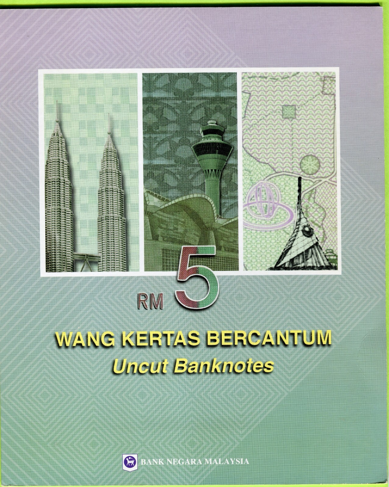 Malaysia 5 Ringgit ND(1999) P41a UNC - Uncut sheet of 3 w/folder
