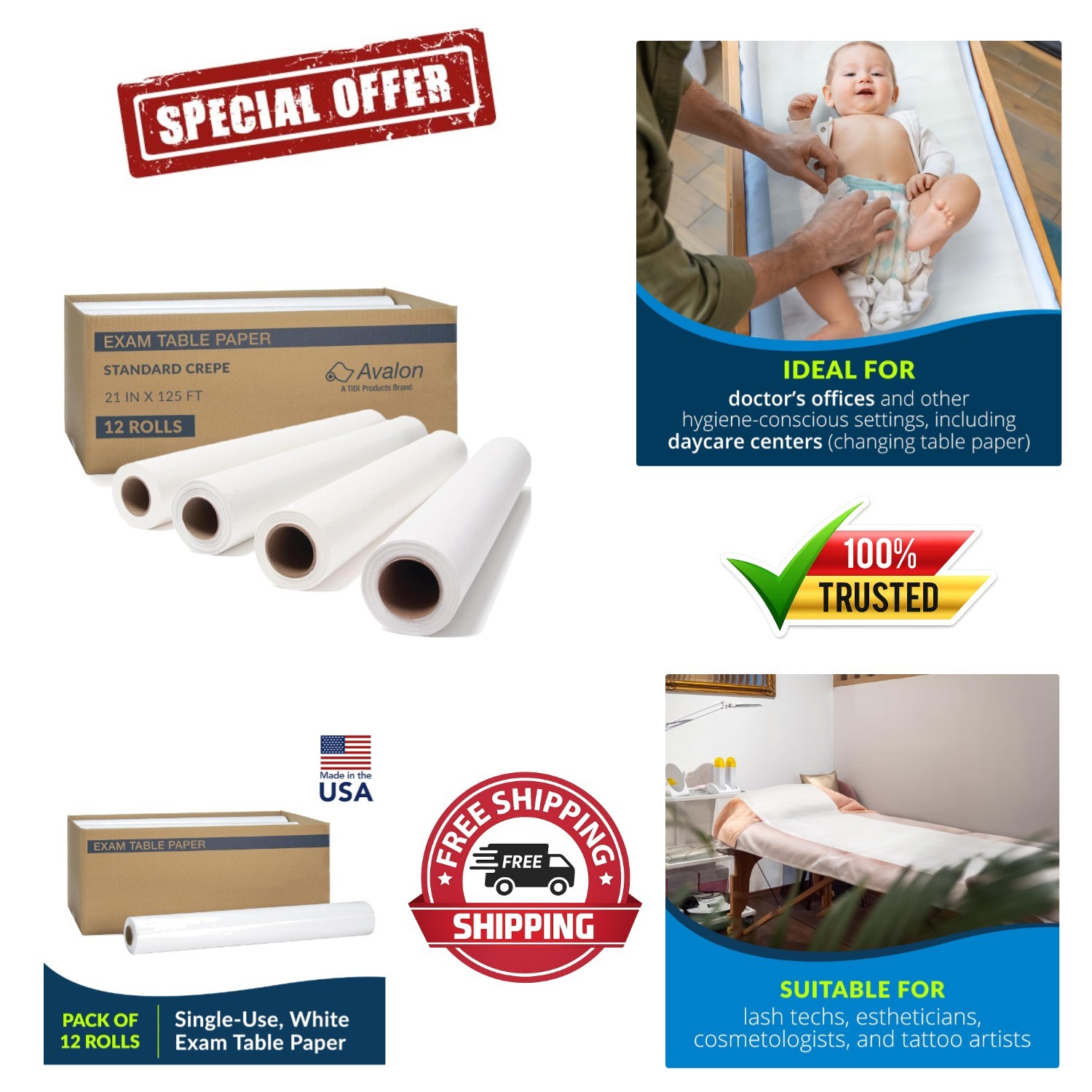 Hygienic Avalon Exam Table Paper - 21" x 125' Rolls, Perfect for Care Settings