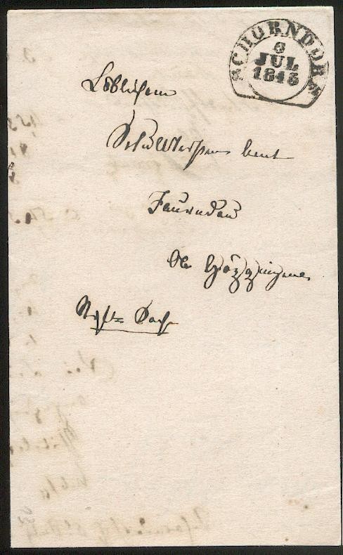 SCHORNDORF 1845 PRE PHILATELY COVER to GÖPPINGEN (D1184