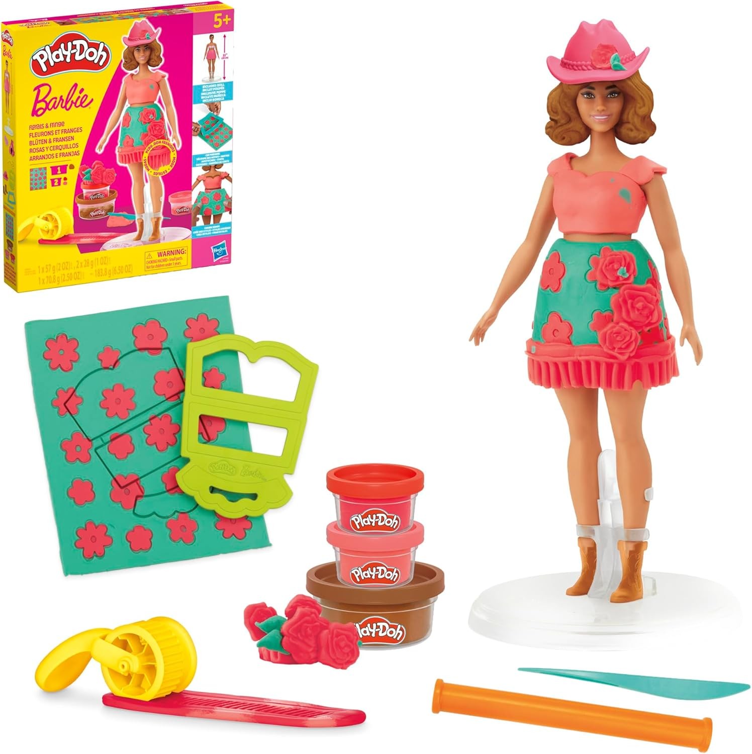 Play-Doh Barbie Florals and Fringe Set, Make Doll Clothes with Modeling Compound