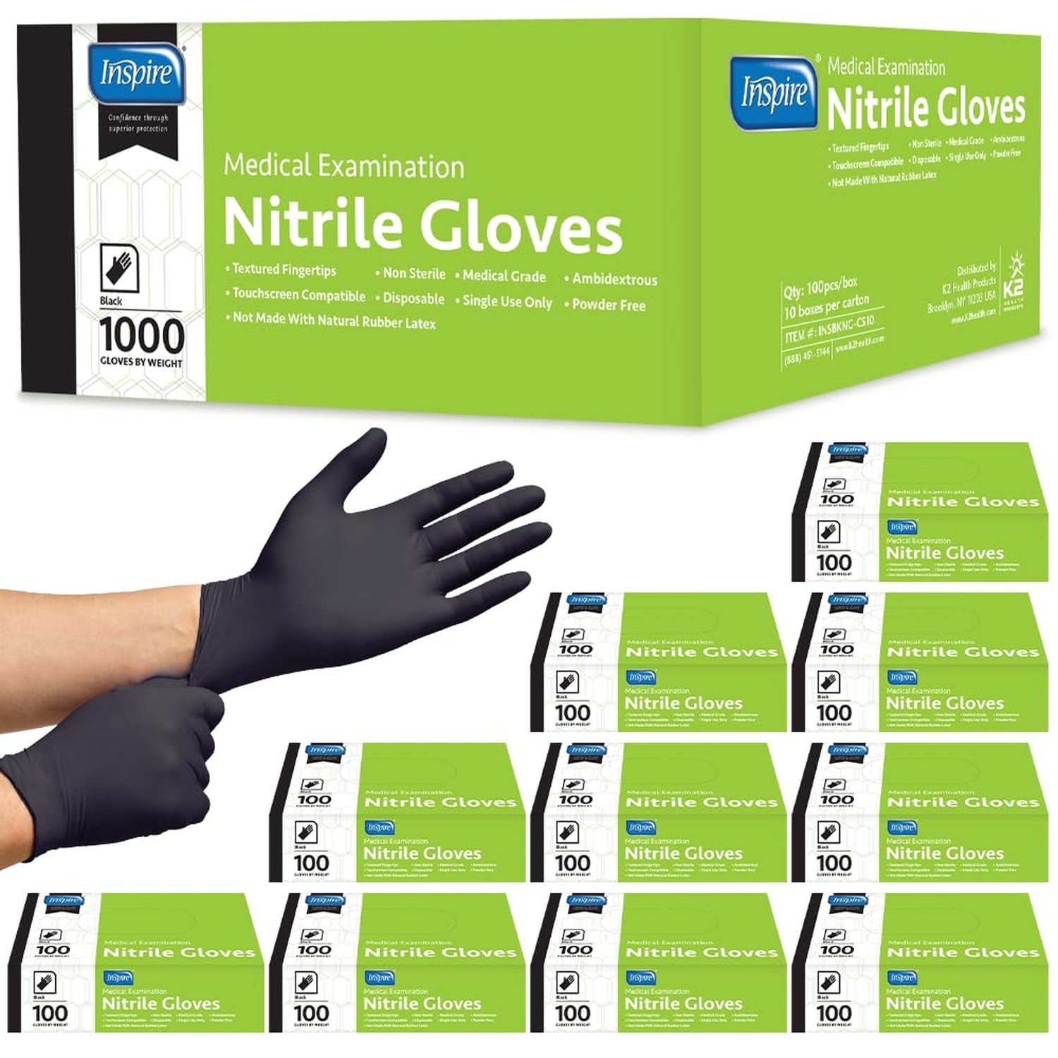 Inspire Black Nitrile Gloves | THE ORIGINAL Quality Black Gloves Disposable L...