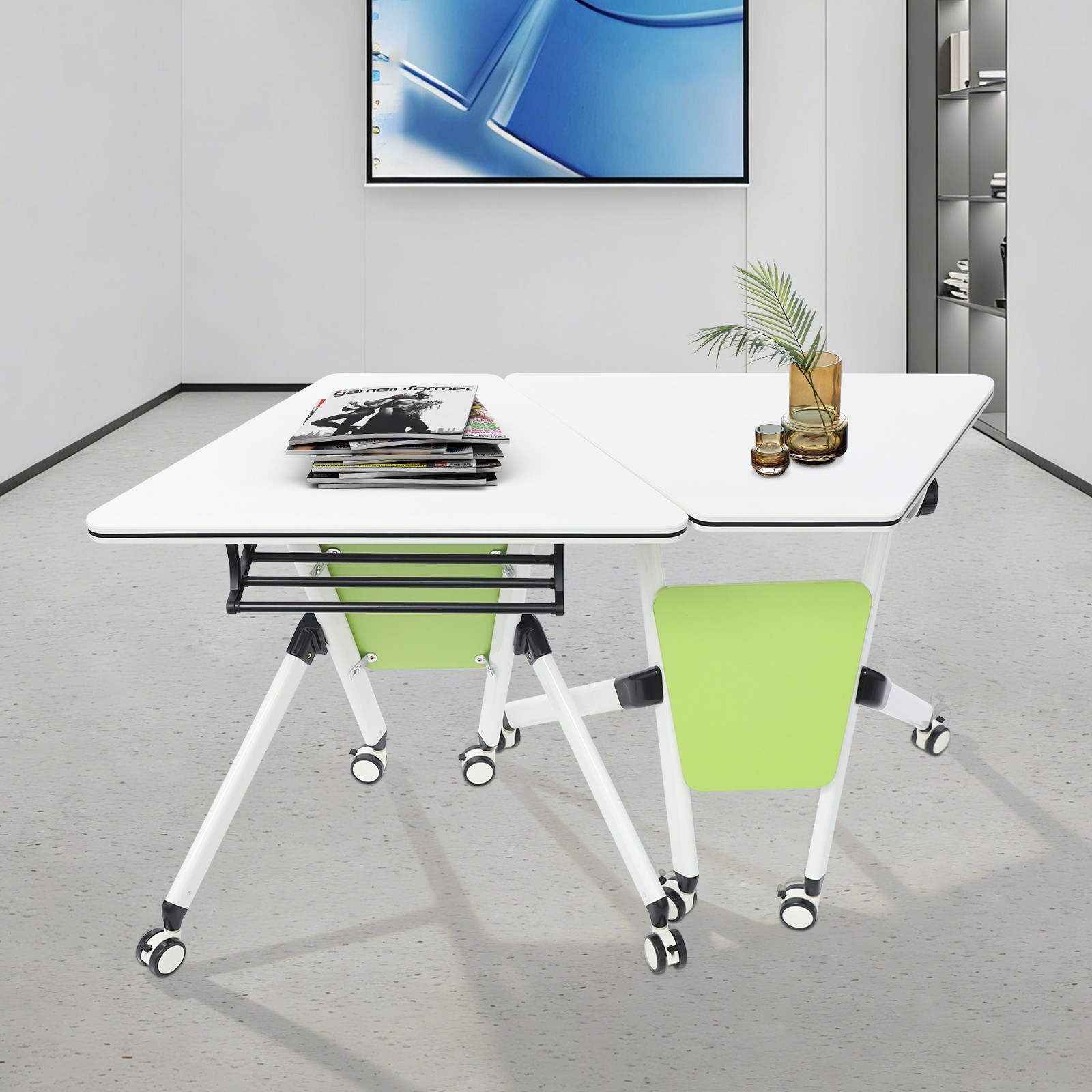 Folding Conference Table Flip Top Training Desk Meeting Room Table with Wheels