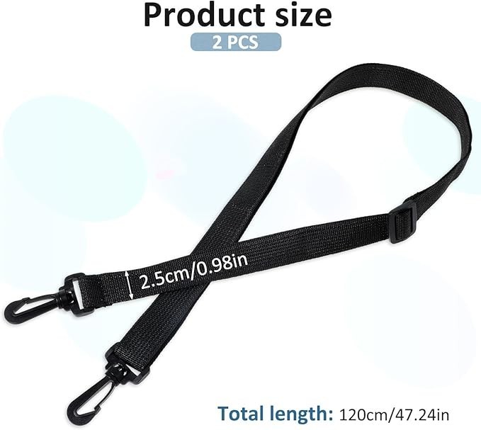 2 Pack Adjustable Black Bag Straps with Clips Replacement Shoulder Sling Strap