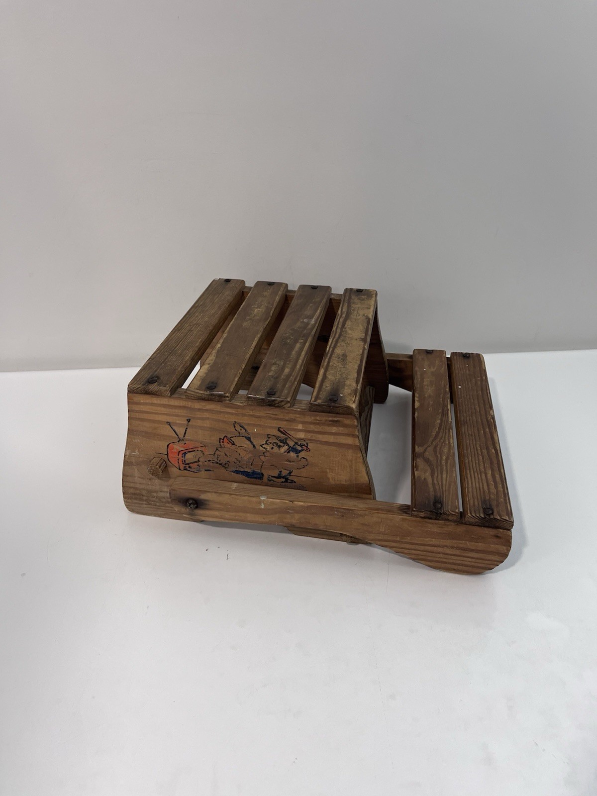 VINTAGE Children Chair Step Stool Seat Foldable Folding Wooden