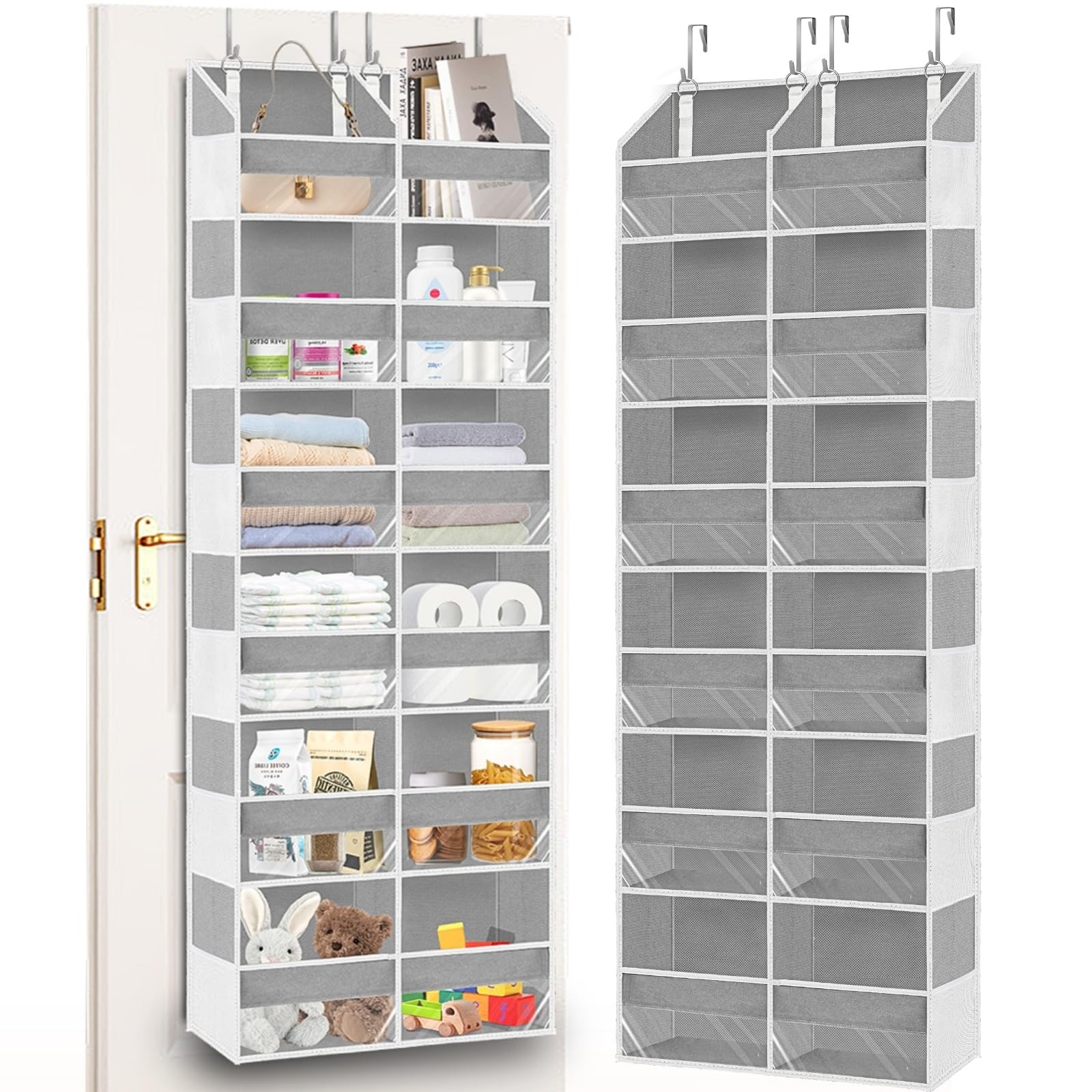 Over The Door Organizer 6 Tiers, Extra Large Behind Door Storage of 12 Compar...