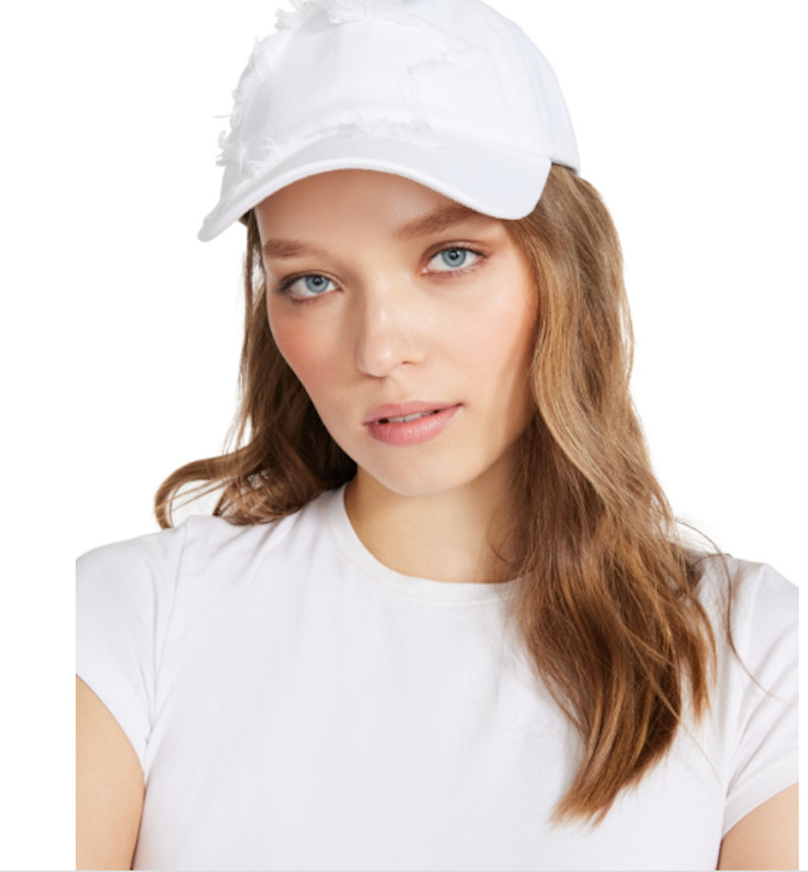 Steve Madden Women's Distressed Denim Baseball Cap - White NWT MSRP $34.00