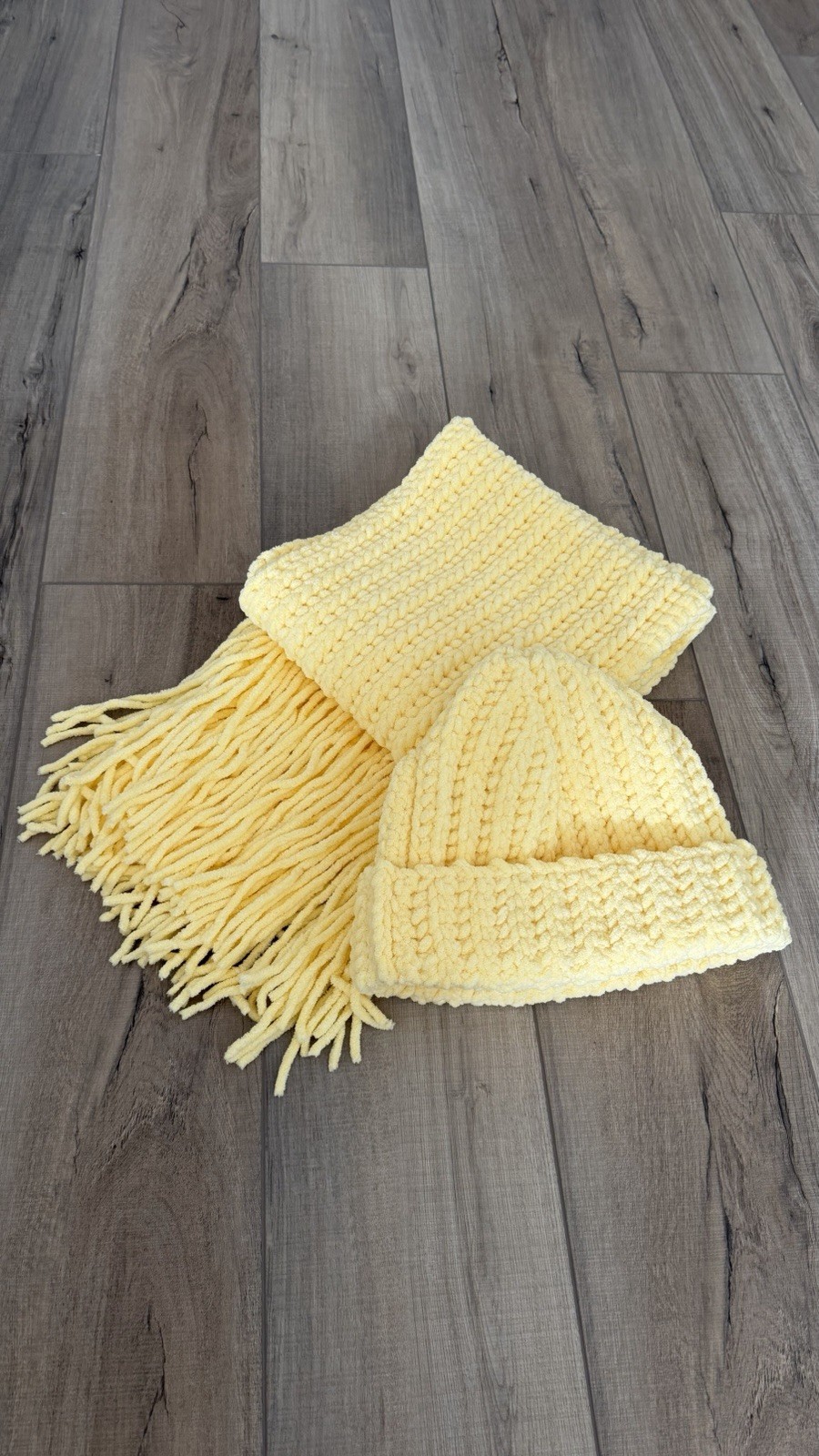 Handmade Yellow Knit Hat and Scarf Set, Warm Winter Knitted Accessories