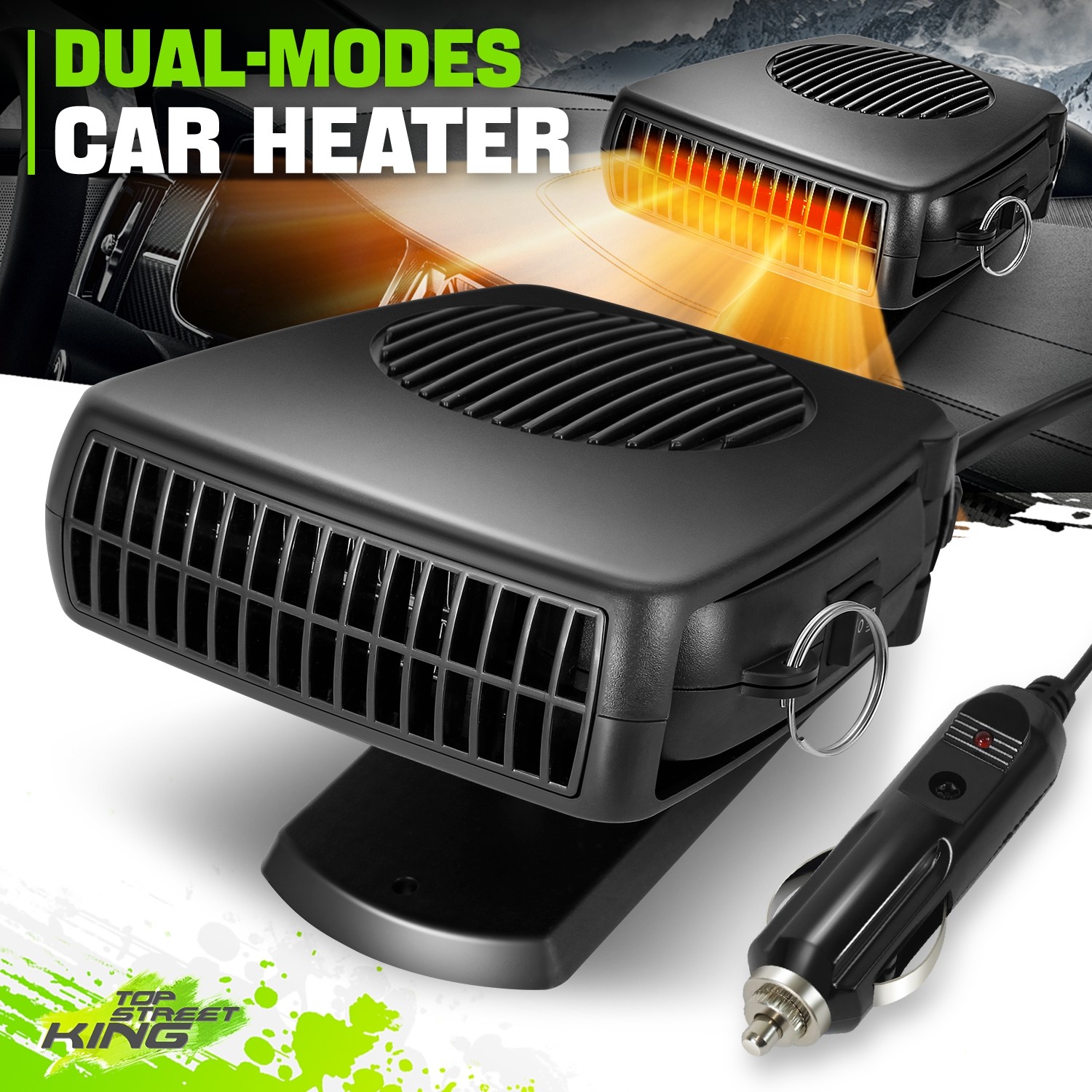 12V 170W Cooling Heating 2-in-1 360 Degree Black Defrosting Defogging Car Heater