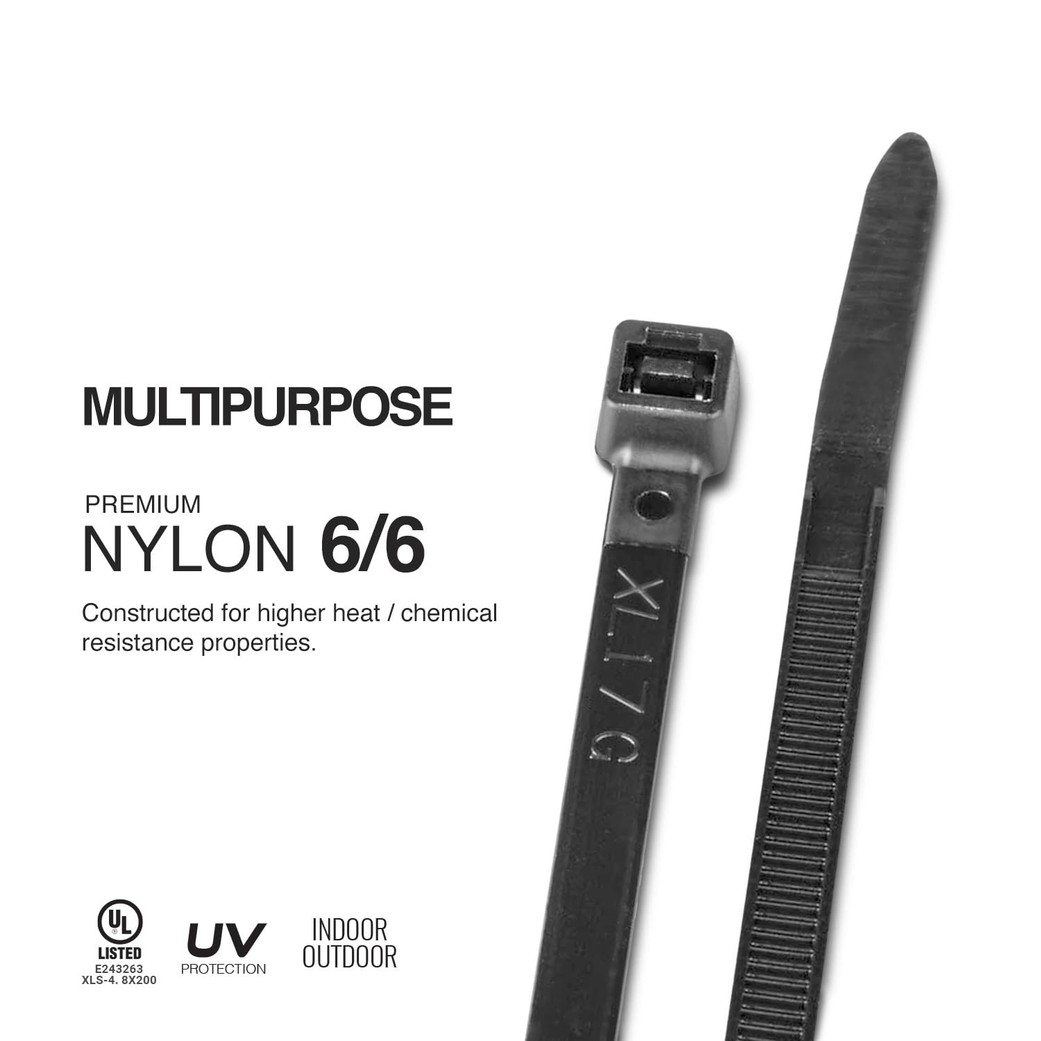 Multi-Purpose UV Resistant Black Cable Ties, 8 inches, 100 Pack