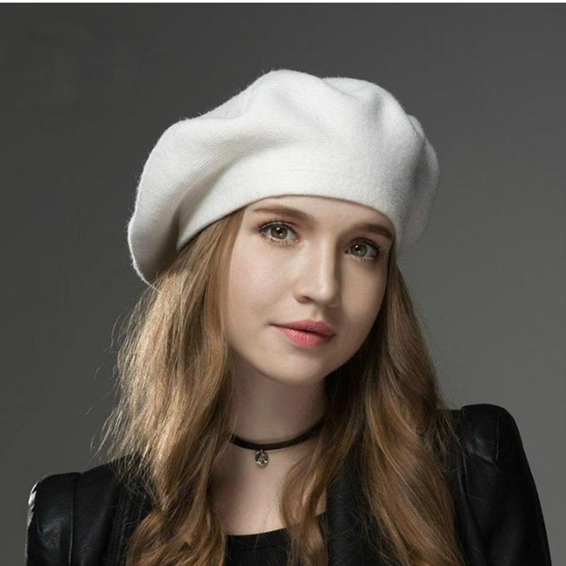 Women Wool Cashmere Blend Winter Knitted Berets Hat Warm Cap Vintage New Party