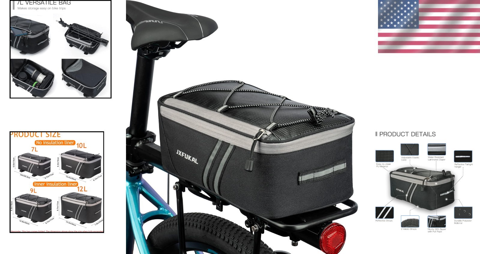 Durable Bicycle Saddle Bag 7L with Rain Cover & Reflective Strips for Commuters