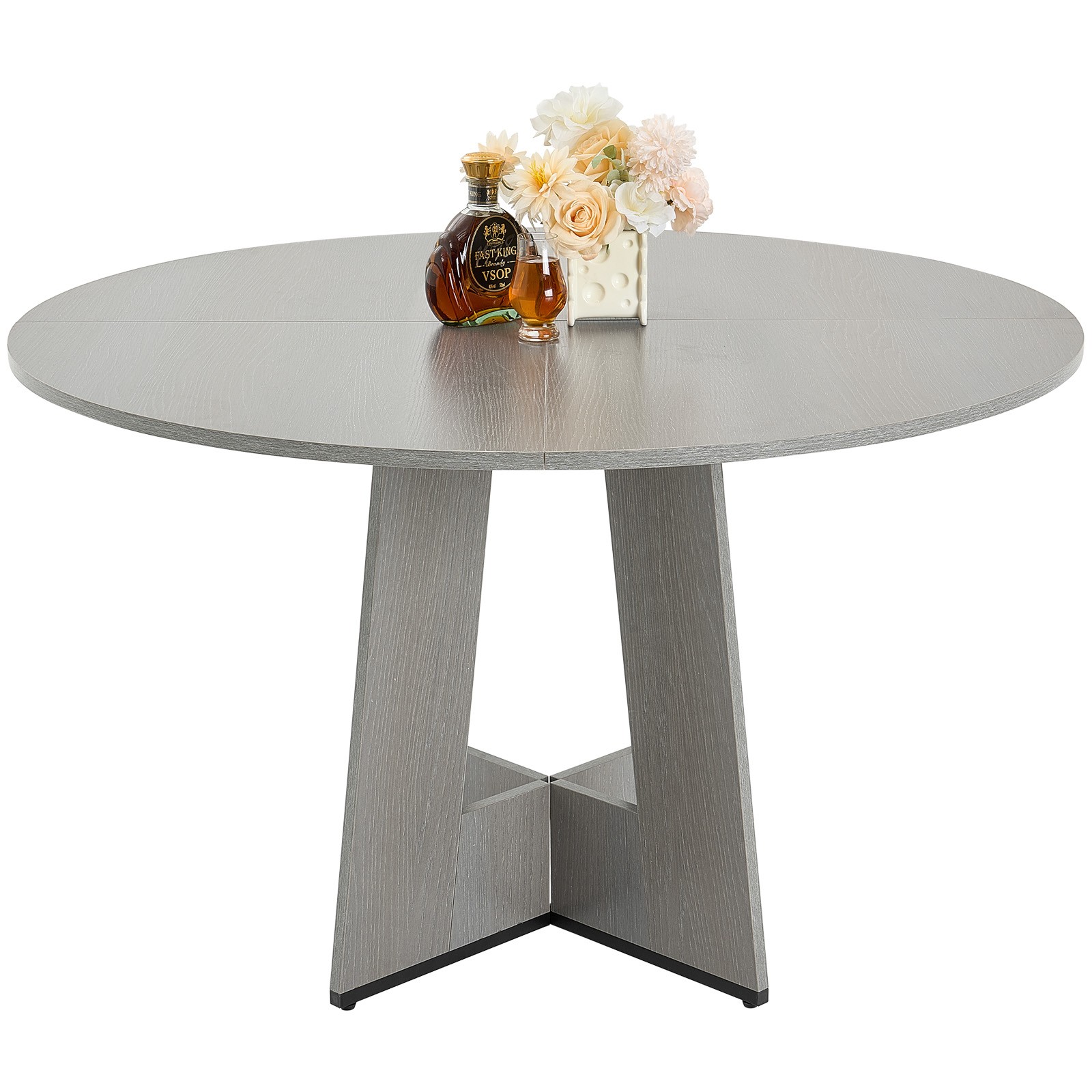 47 in Round Dining Table Wood Kitchen Table for 4-6 Person Grey (Only Table)