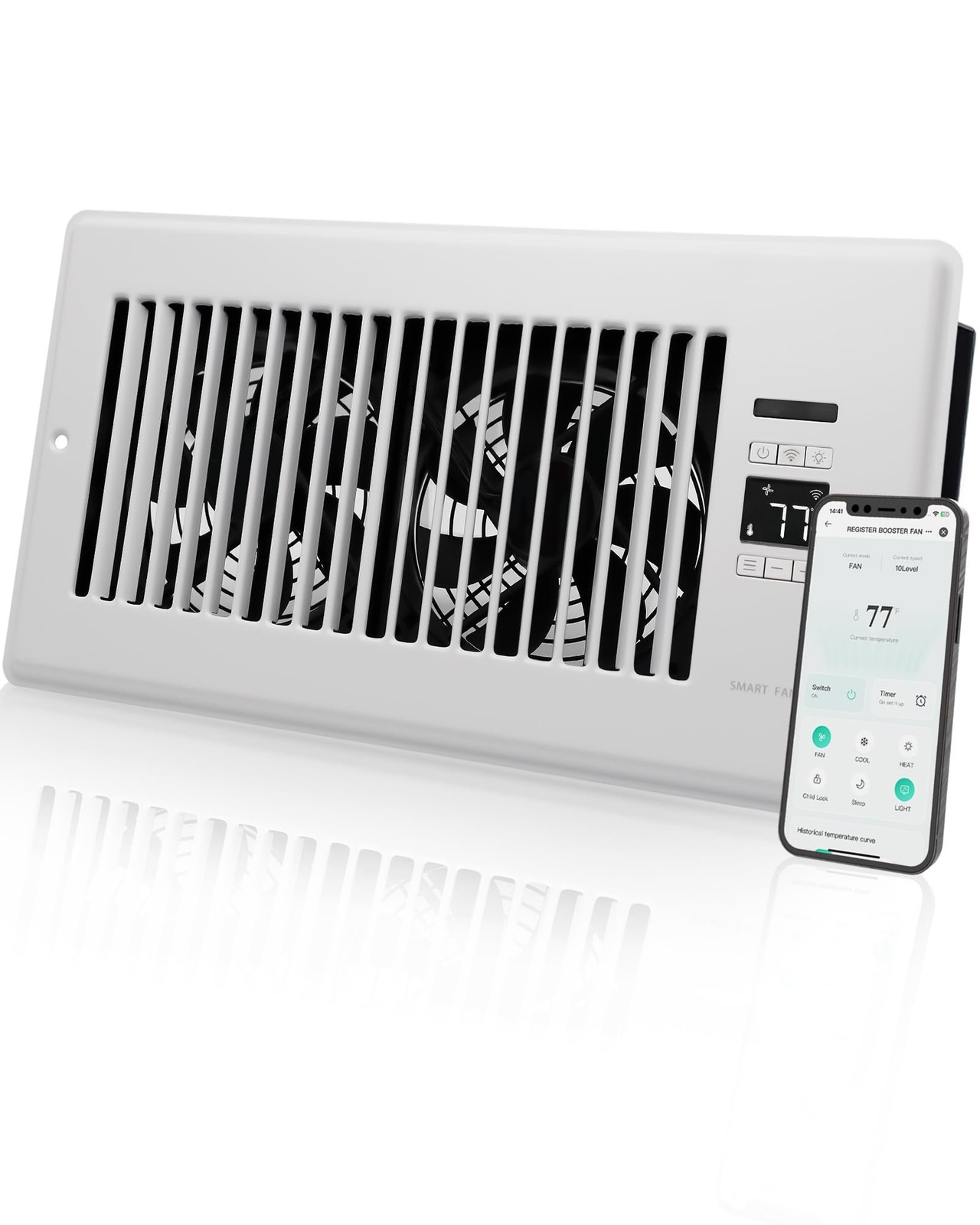Super Quiet Register Booster Fan for 6" x 12" Register Holes, Smart Register ...