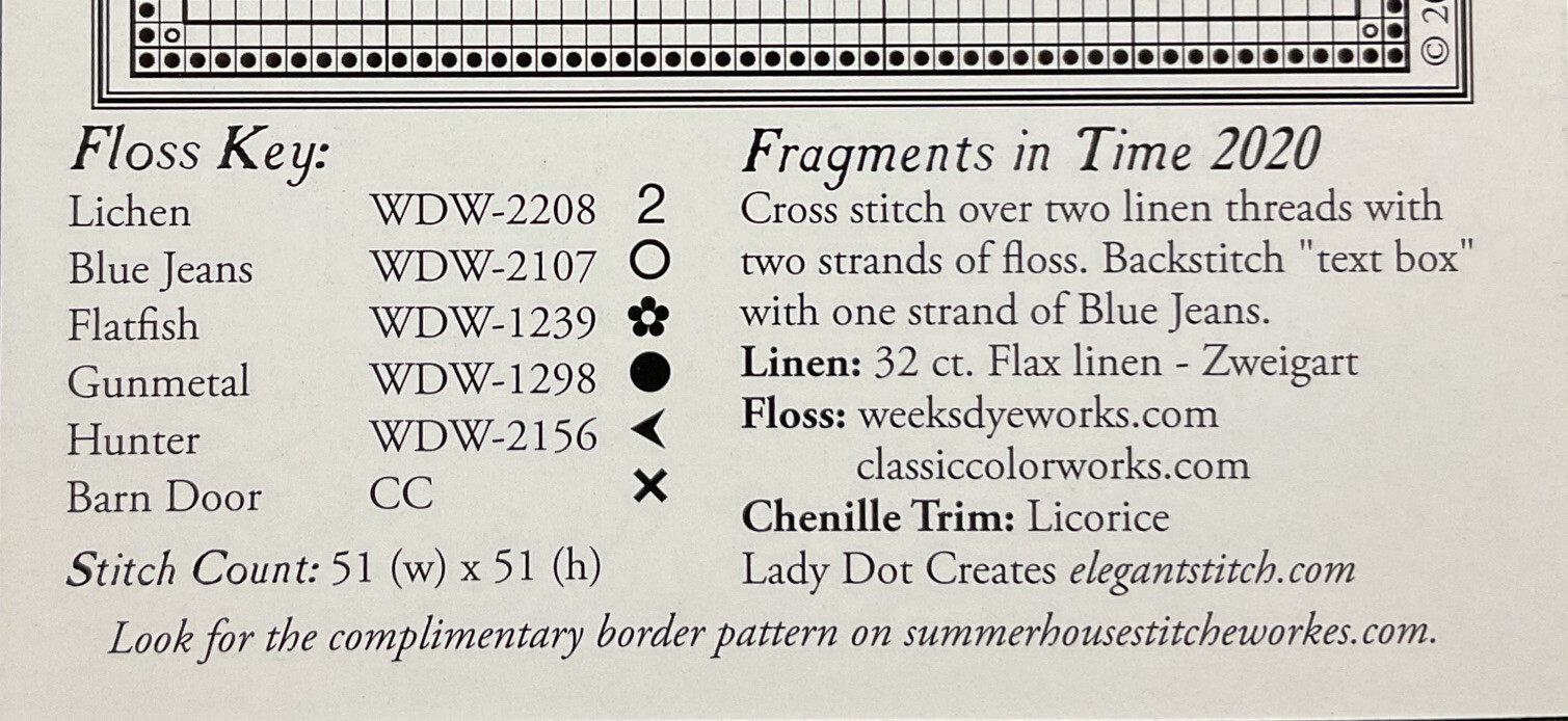 2020 FRAGMENTS IN TIME VIRTUES - #1 HARMONY Cross Stitch Pattern/Chart