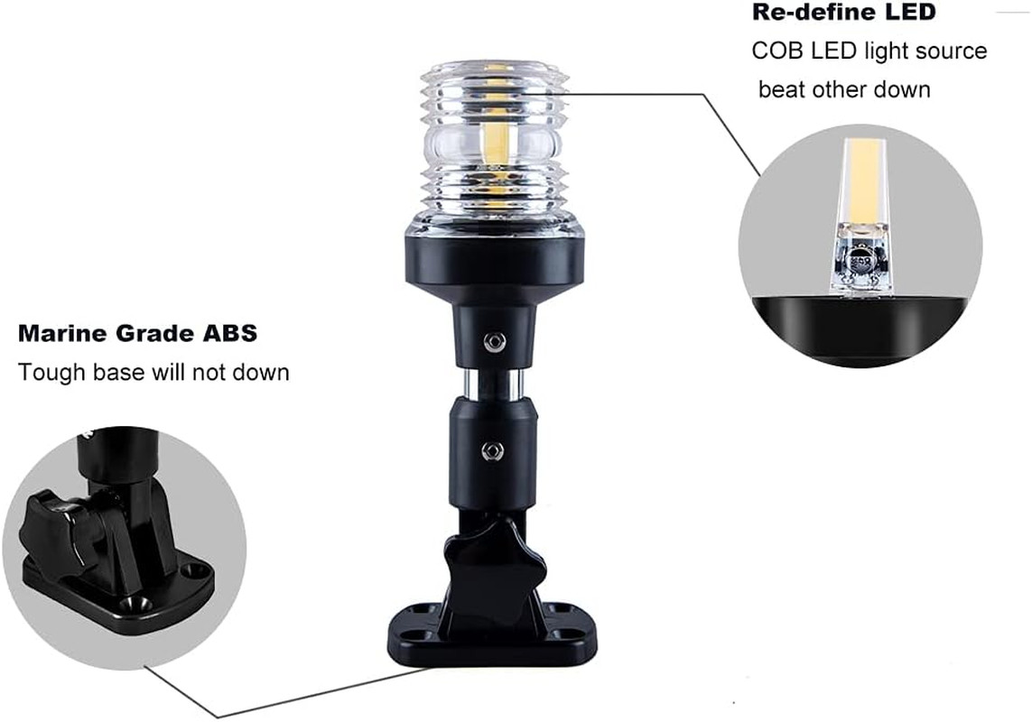 White LED Fold Down Boat Stern Light Boat Anchor Light for Pontoon and Fishing B